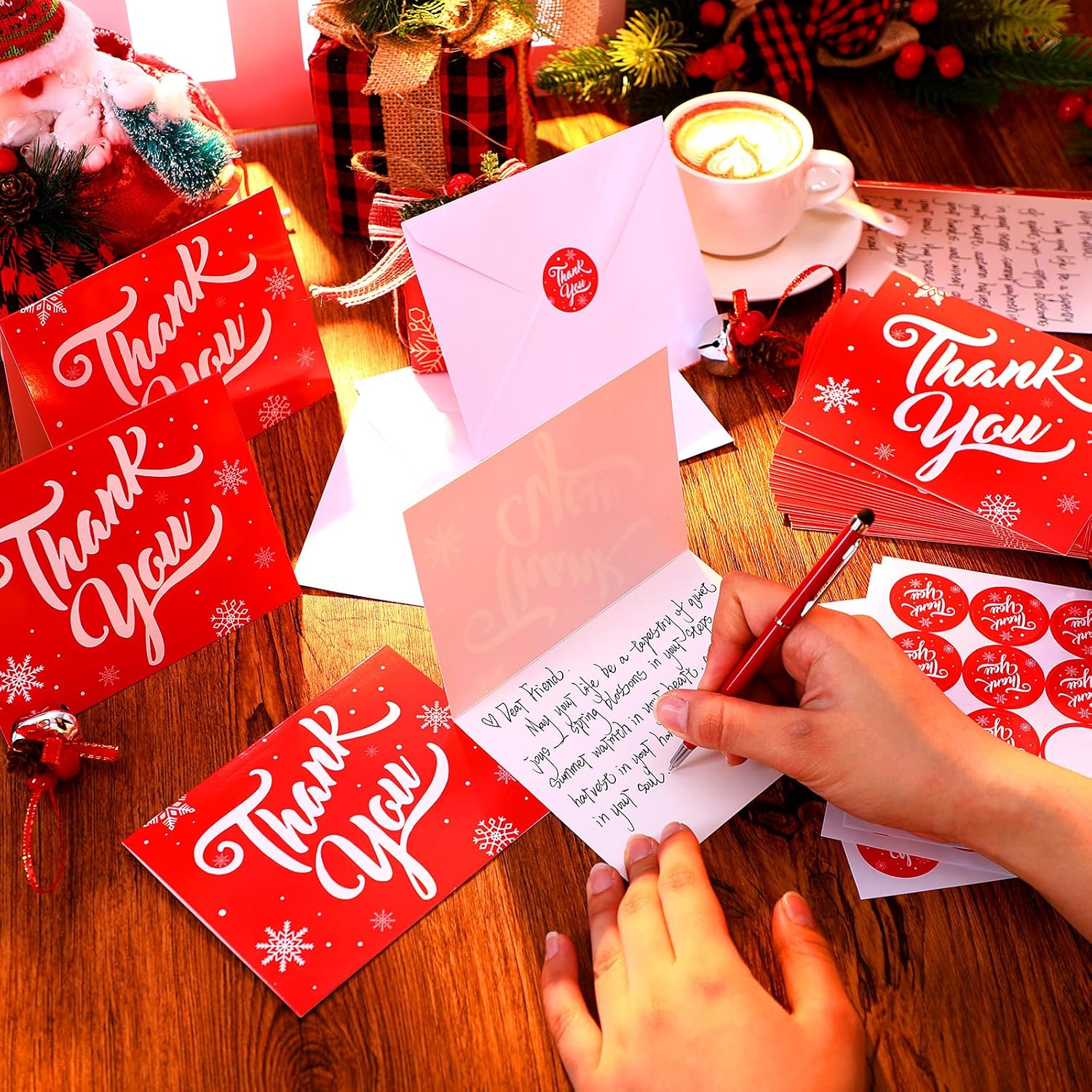 Gueevin 75 Pack Christmas Thank You Cards with Envelopes and Stickers Bulk 5.5 x 4.5 Inch Red Snowflakes Holiday Thank You Notes Christmas Blank Greeting Cards for Xmas Holiday Winter Appreciation