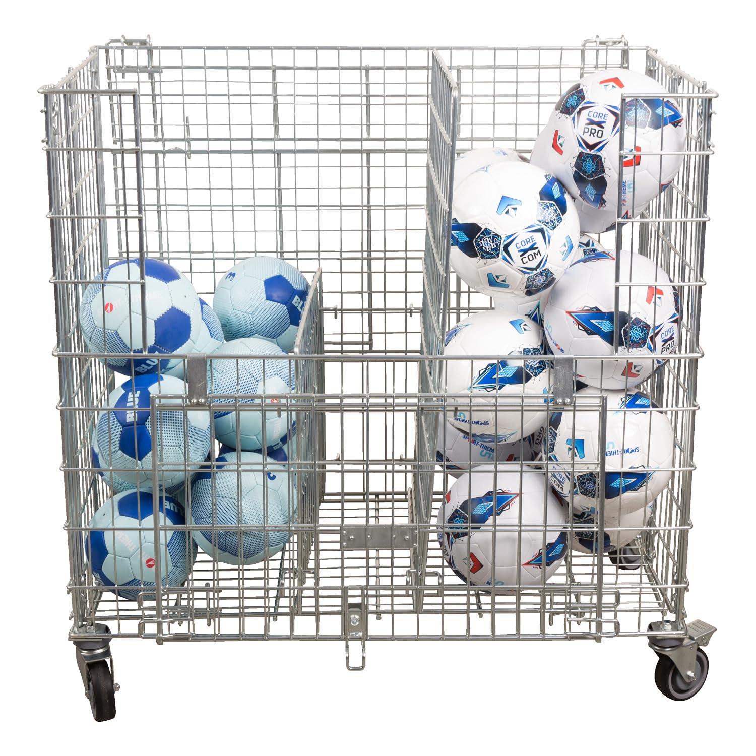 Sport-Thieme Materialwagen Jumbo XXL Plus | Transportwagen, Ballwagen mit einklappbarem Deckel | Trennwände, viel Stauraum für ca. 50 Größe 5 Bälle | 100x104x62,5 cm