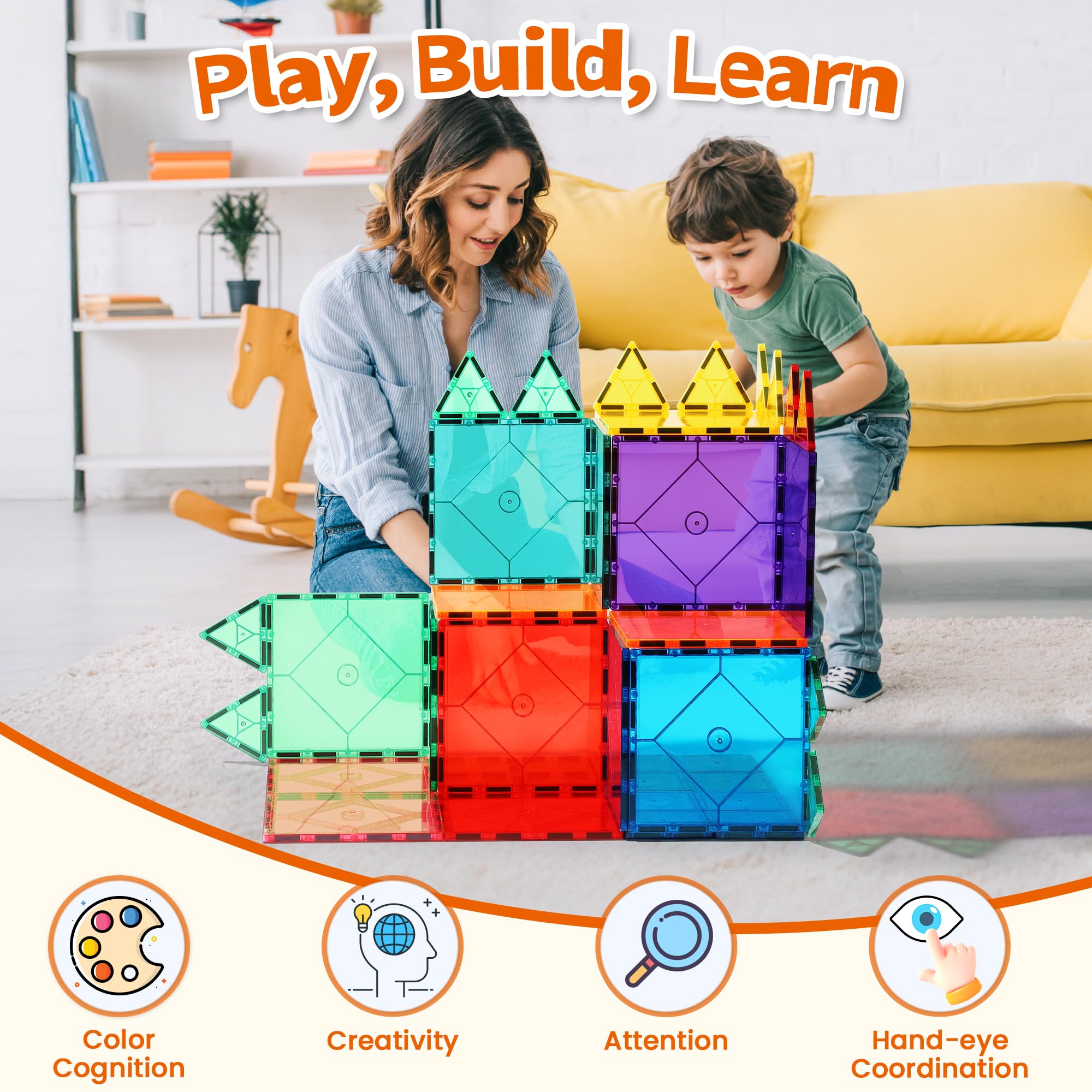 4 Piece Large Square Shape Magnetic Tiles Kids Toys, Magnetic