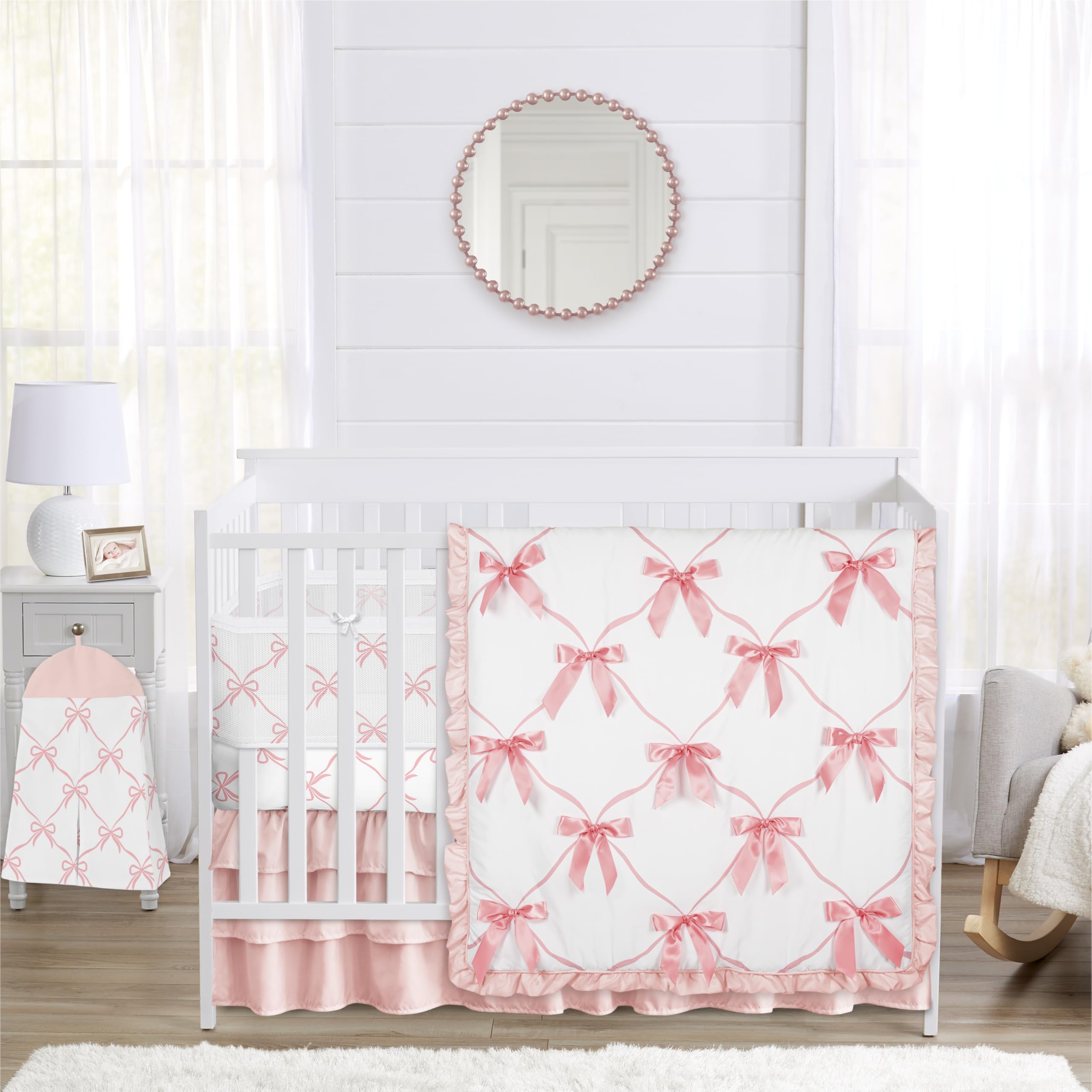 Sweet Jojo Designs 6-Piece Baby Crib Bedding Set Pink Bows for Girls Infants Nursery incl Blanket BreathableBaby Mesh