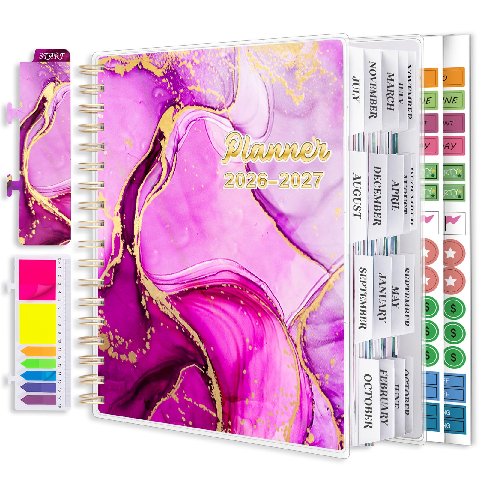 Photo 1 of Planner 2026-2027, Large 18 Months Academic Daily Weekly Monthly Planner Yearly Agenda July. 2026–Dec. 2027, 7.9" x 9.8", Page Tabs, Separator Page, Pocket Folder, Bookmark, Stickers, Sticky Note Set