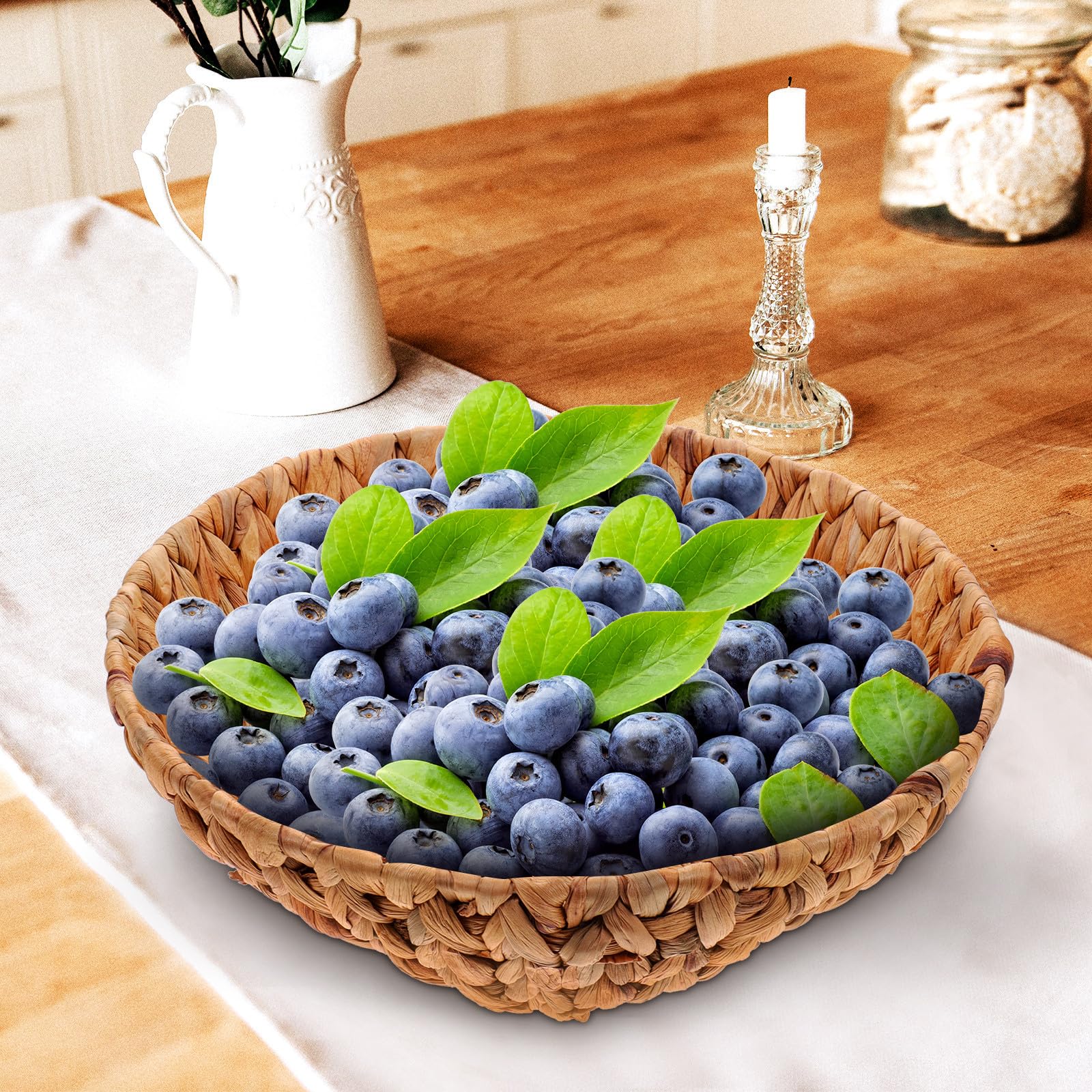 Mikinona Cesto Rotondo Intrecciato in Fibra Naturale per Snack e Alimenti, Design Semplice, Facile da Pulire, per Ufficio e Scuola