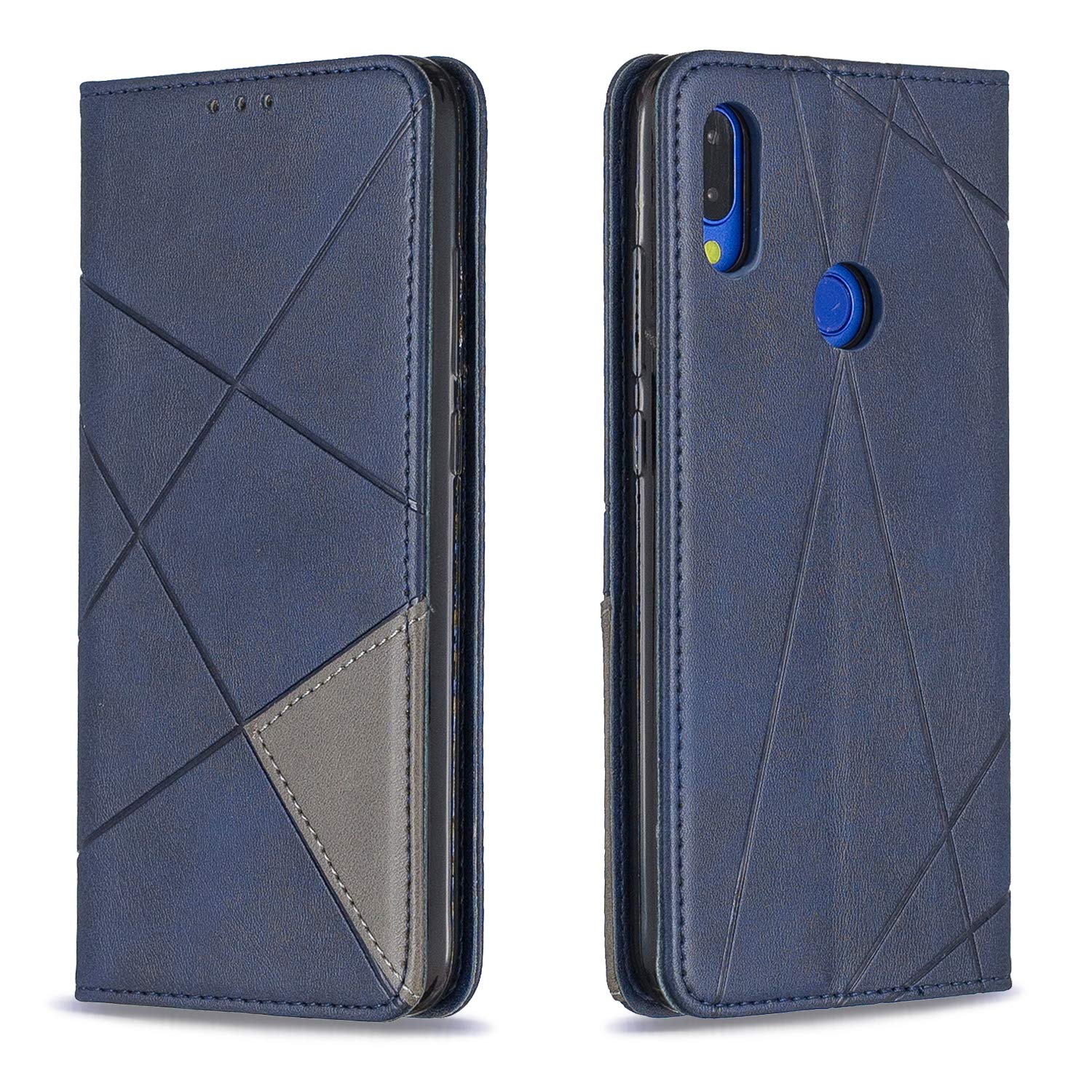 Case for Xiaomi Redmi Note 7, Leather Wallet Protective Case with Slim TPU Silicone Bumper Shockproof Magnetic Flip Case, Card Holder with Stand Function (Blue)