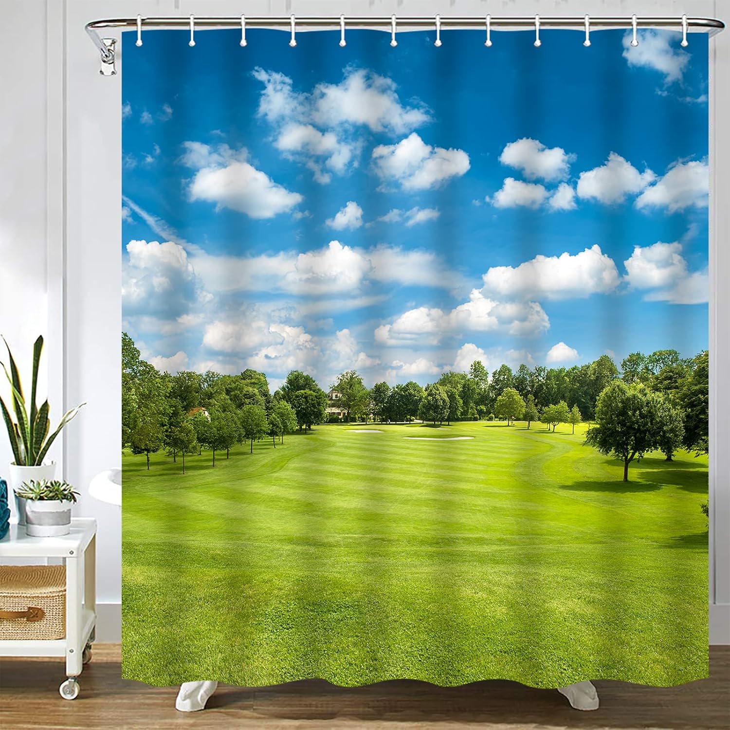 Abaysto Golf Shower Curtain Course Green Golf Field and