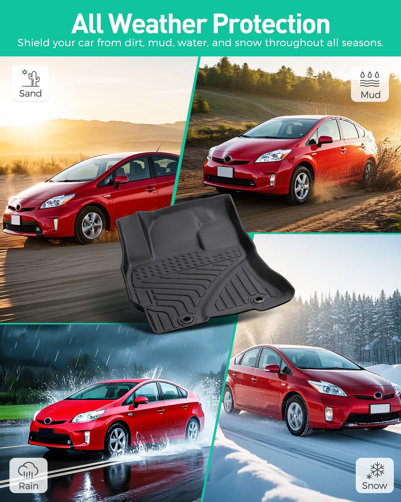 Car Floor Mats for Toyota Prius 2004 2005 2006 2007 2008 2009 All Weather Accessories for Prius 2004-2009 — view 8