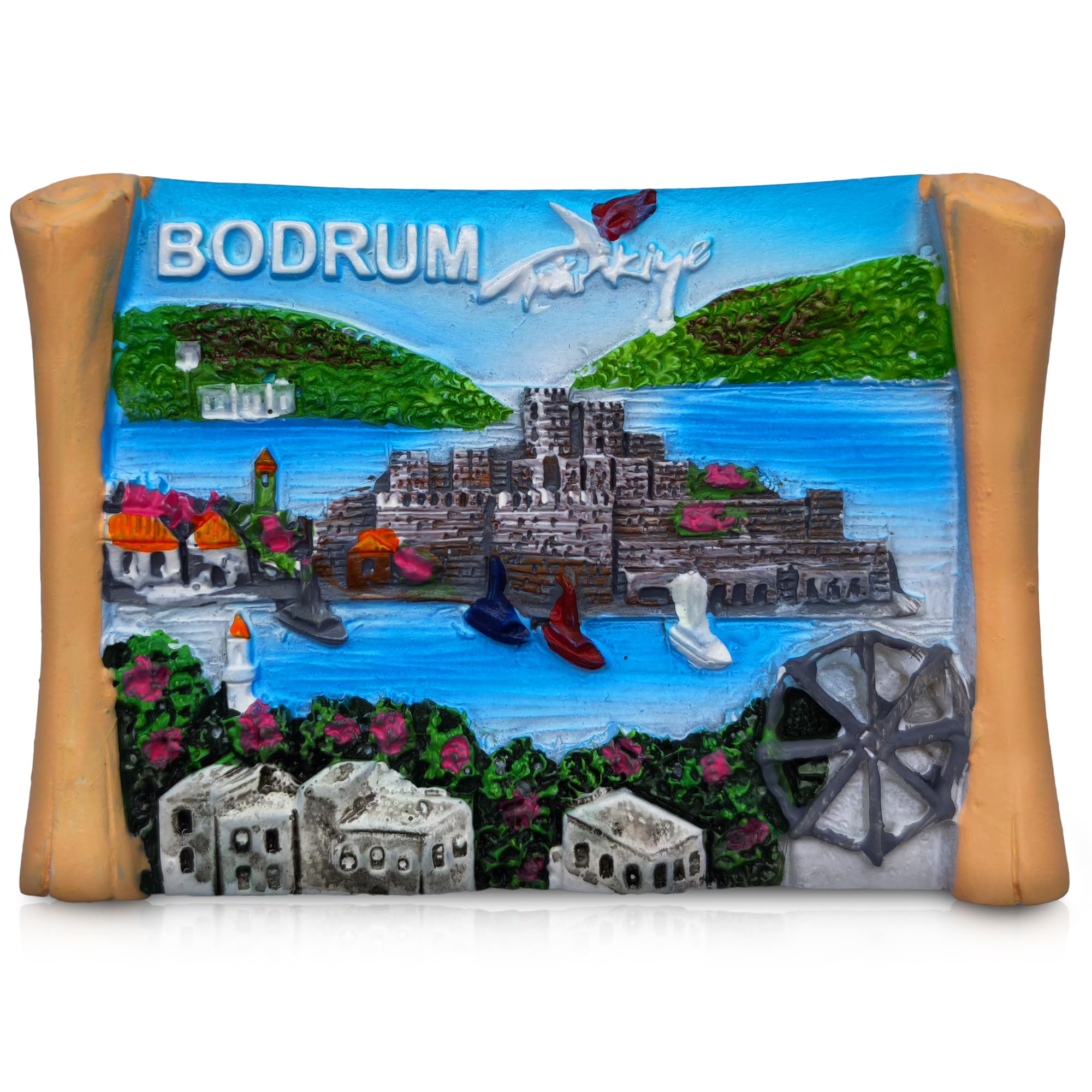 Maxi-Solutions Bodrum Türkiye 3D Resin Fridge Magnet – Coastal Harbor Souvenir, 6.6 × 4.6 Cm