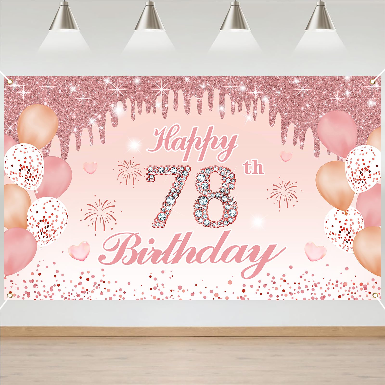 78th Birthday Decorations Door Banner Pink Happy Birthday Banner for Party Backdrop for Women Home Outdoor Cover Party Decoration Supplies Poster — image 1