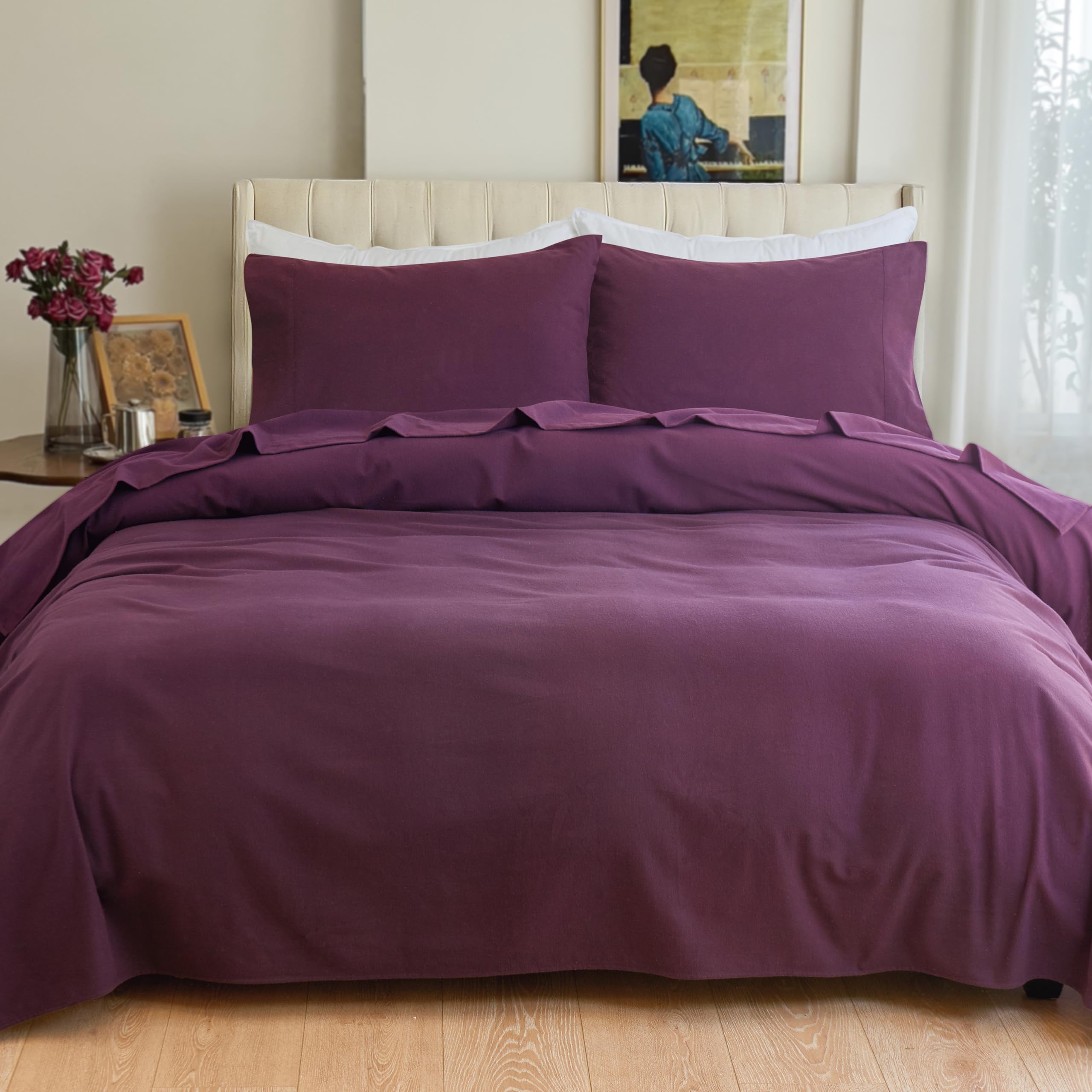 Elegant Comfort Miękkie 4-częściowy zestaw pościeli flanelowej w 100% z tureckiej bawełny – jakość premium, prześcieradło z gumką z głęboką kieszenią, ultramiękkie, przytulne ciepłe i odporne na