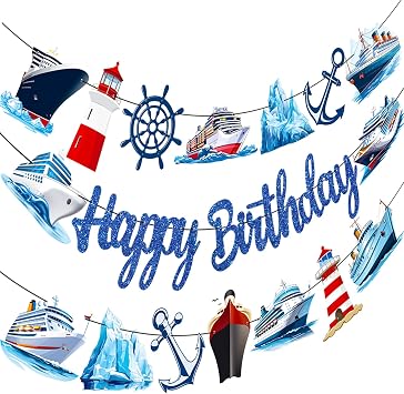 Nautical Birthday Party Supplies Cruise Ship Birthday Banner 3PCS Ocean Ship Party Decorations Anchor Nautical Sailor Lighthouse Cutout Banner for Sailing Theme Baby Shower Favors