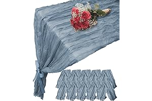 35"x120" Cheesecloth Table Runner and Napkins Set of 10 pcs Dusty Blue