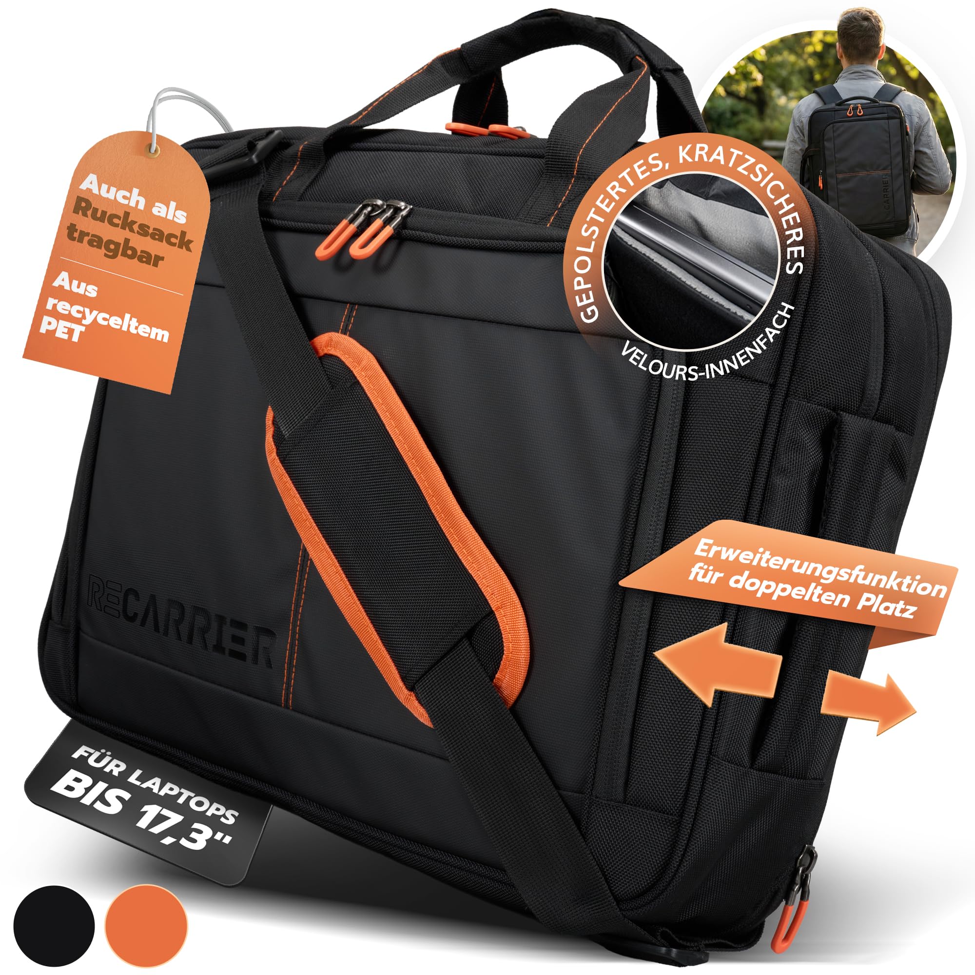 WorkBag Laptoptasche 18 Zoll aus recyceltem PET – Wasserabweisende Laptop Tasche Business Aktentasche mit Schultergurt – Große Notebook Tasche für Arbeit, Büro & Reisen
