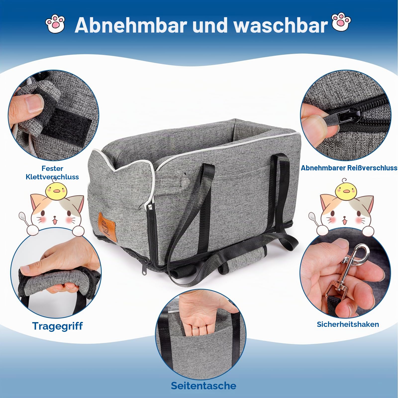 Hundeautositz für kleine Hunde bis 5.4kg | Universal Mittelkonsole Auto-Sitz | Abnehmbar waschbar | Reisesicherheit Haustiersitz
