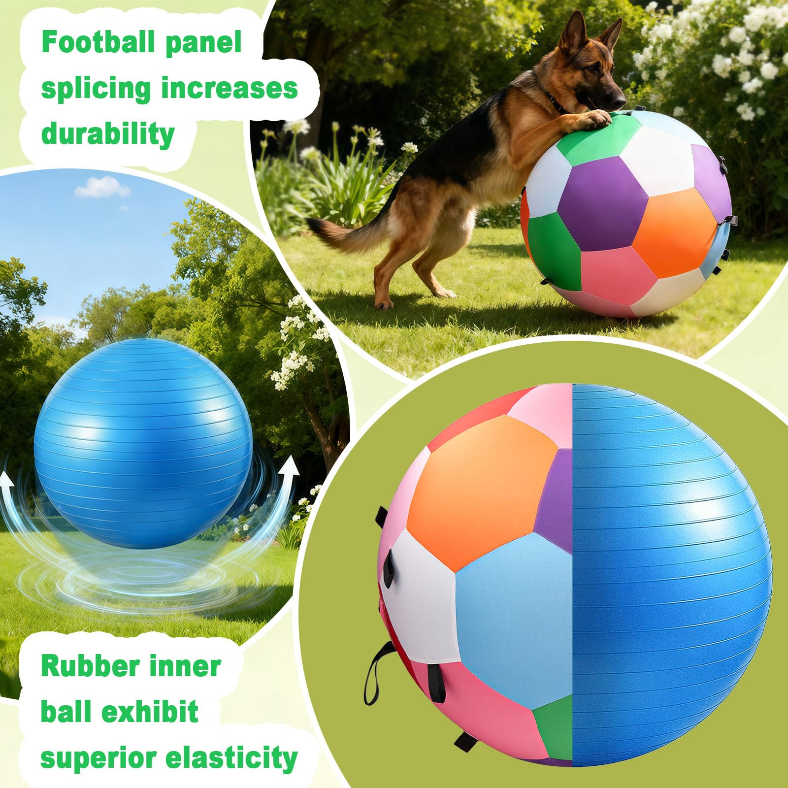 Herding Balls für Hunde, 63,5 cm, Herding Ball für australischen Schäferhund, Outdoor-Hundeball für Bewegung und geistige Stimulation, interaktives Hundespielzeug mit Gurtband, bunt
