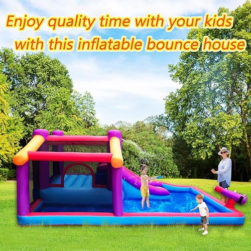 Miniatura 6 de TiliKuly Chico inflable toboganes acuáticos rebote casa con ventilador de 450 W púrpura inflable casa de rebote de agua para niños patio al aire