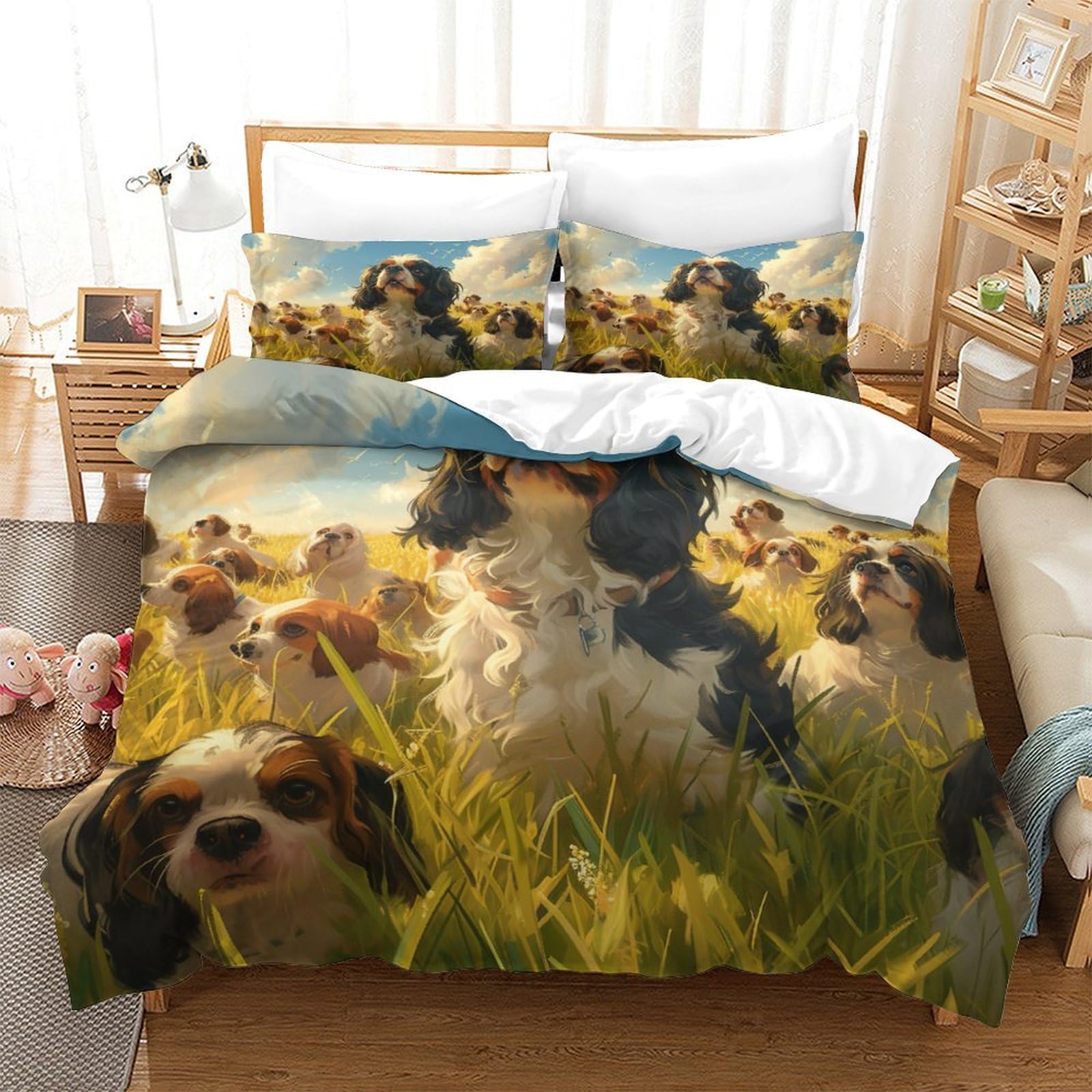 TNFHSOFT King Charles Spaniel 3D Printed Duvet Cover - Soft Bedding Duvet Cover Set with 2 Matching Pillowcase Super King（260x220cm）