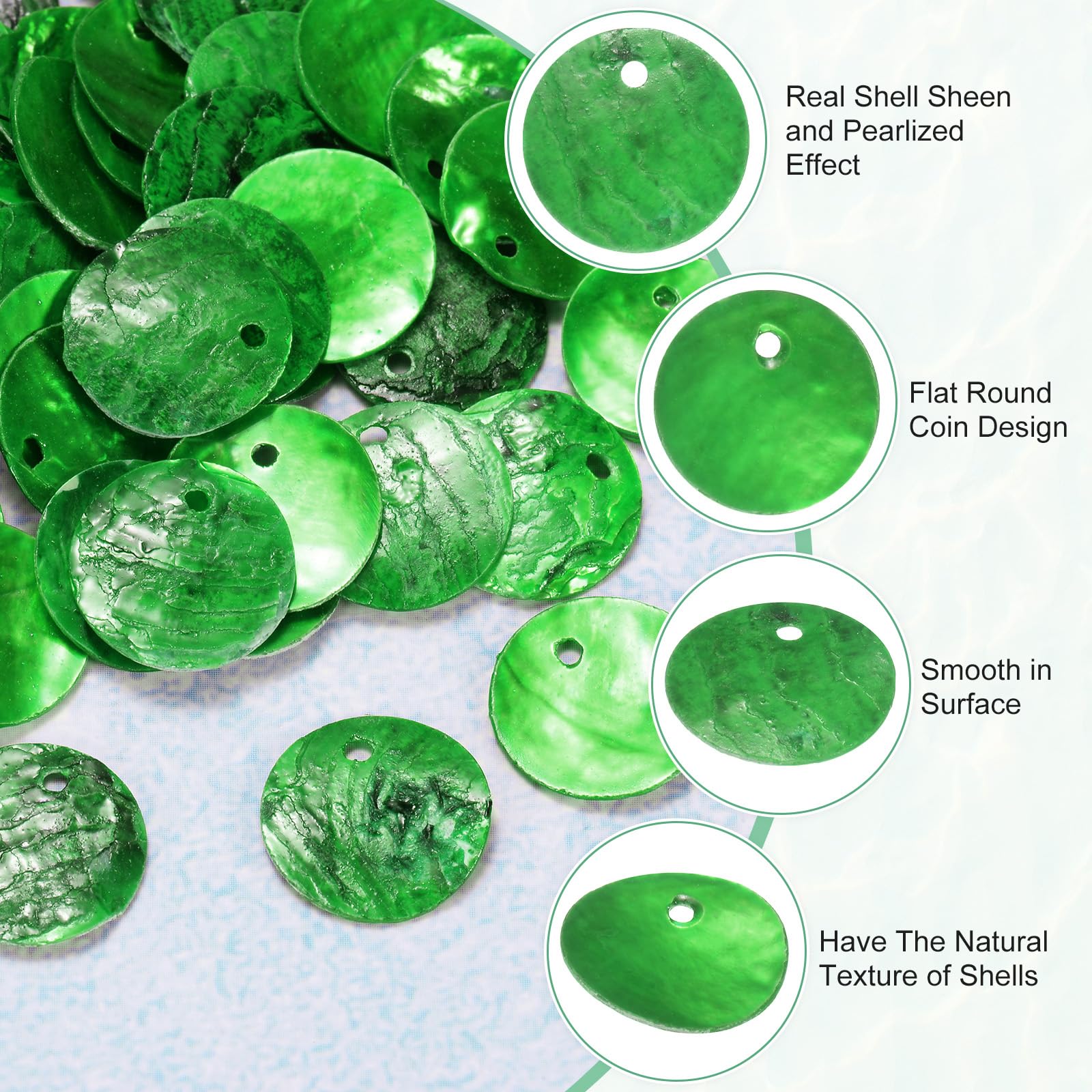 M METERXITY 80-Pack Flat Round Shell Coin Drop Charm Beads - Image 2