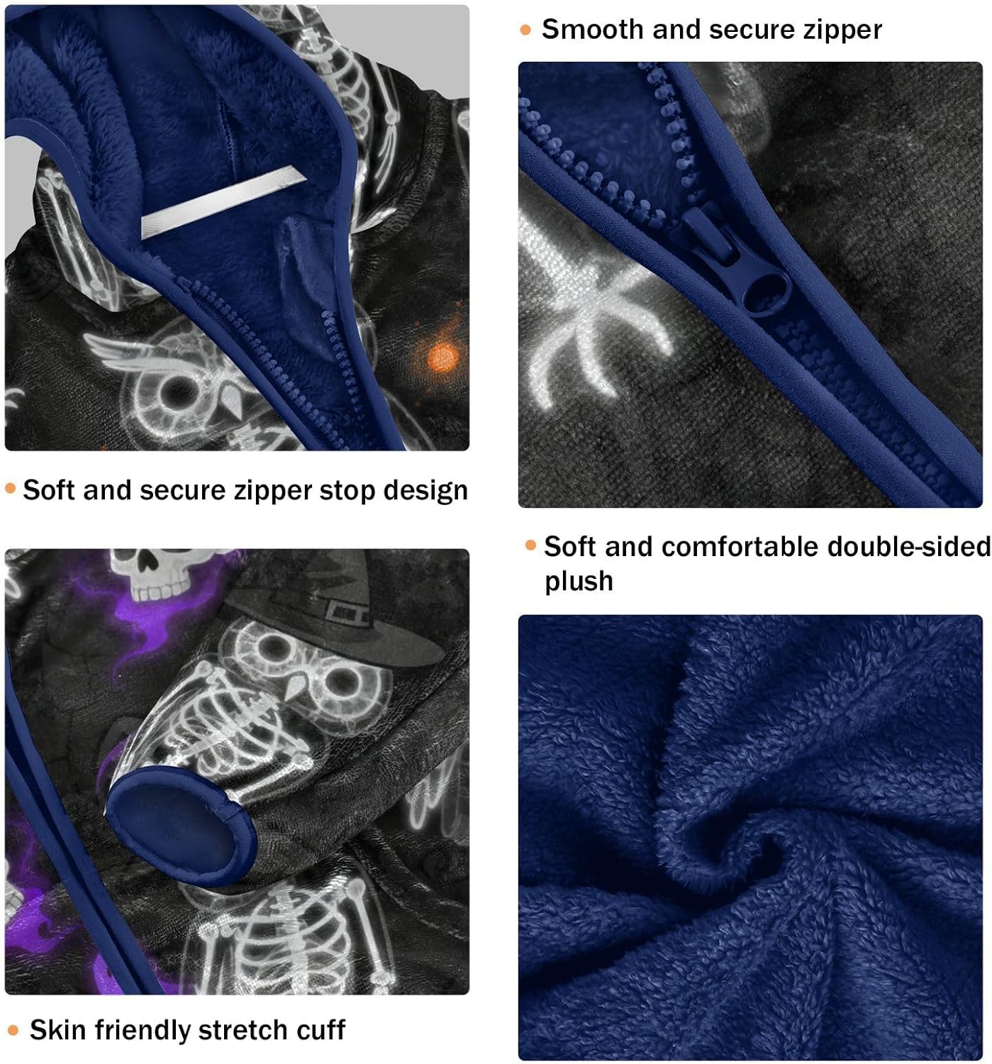 Halloween Owl Skeleton Black Jackets for Toddler Outerwear Jackets & Coats Navy Blue Baby Boys Fall Fleece Jacket