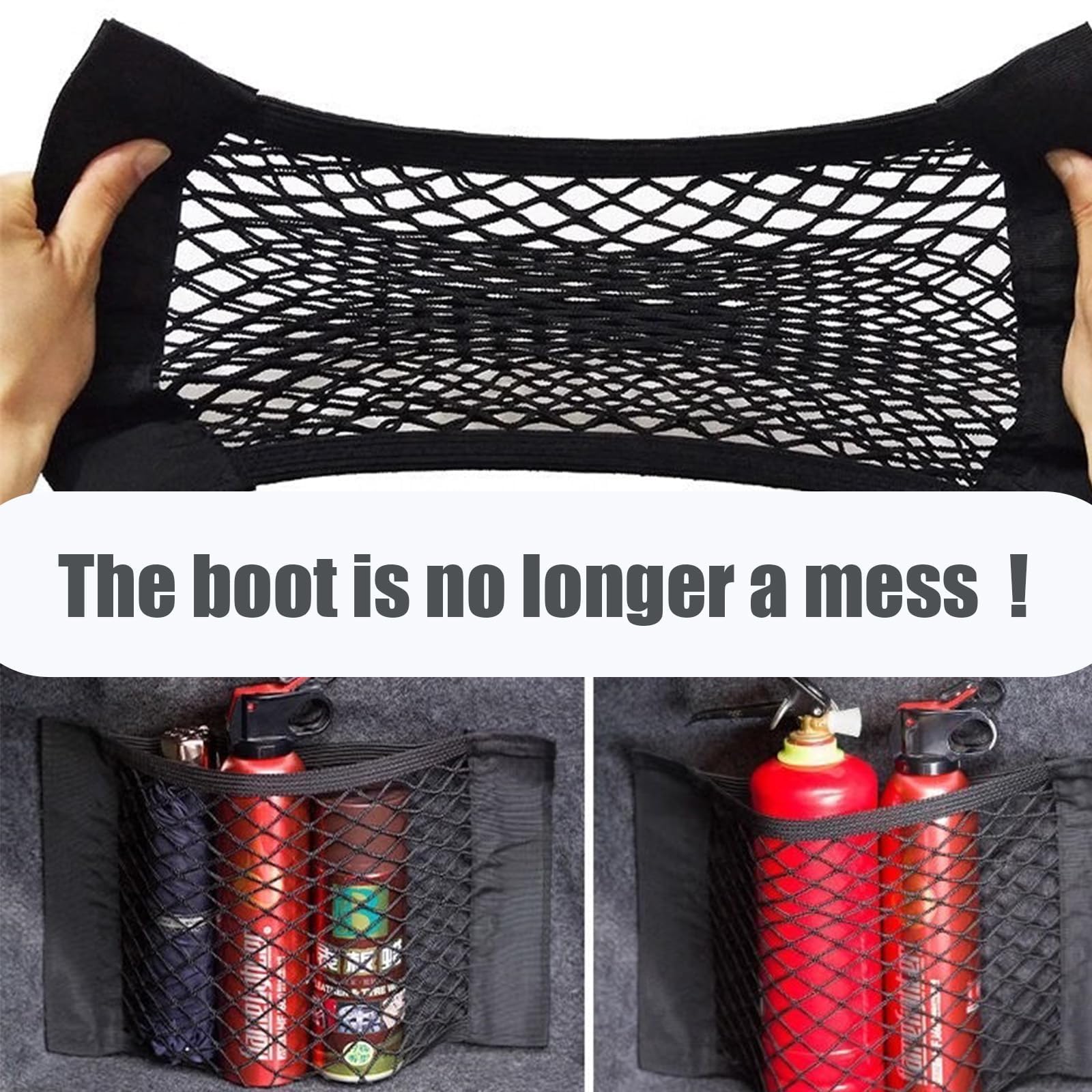 Juego de 2 Unidades,40 x 25 cmRed de Almacenaje para Maletero de Coche,Organizador Elástico con Velcro para Orden y Seguridad en tu Vehículo — view 5