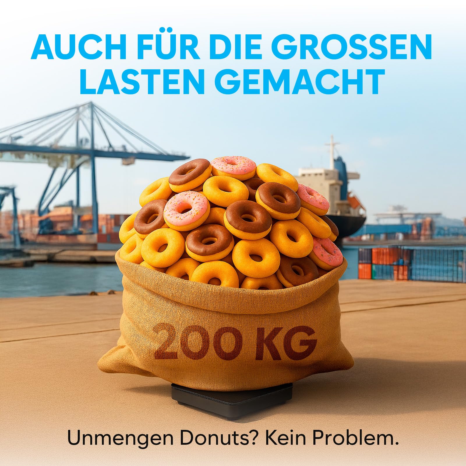 Paketwaage - 200 kg/10 g - Hochpräzise Plattformwaage mit Halte-/Tara-Funktion/LCD - Postwaage perfekt für Pakete, Gepäck, Heimgebrauch - Batterie & Kabel enthalten - Gepäckwaage - Schwarz Matt
