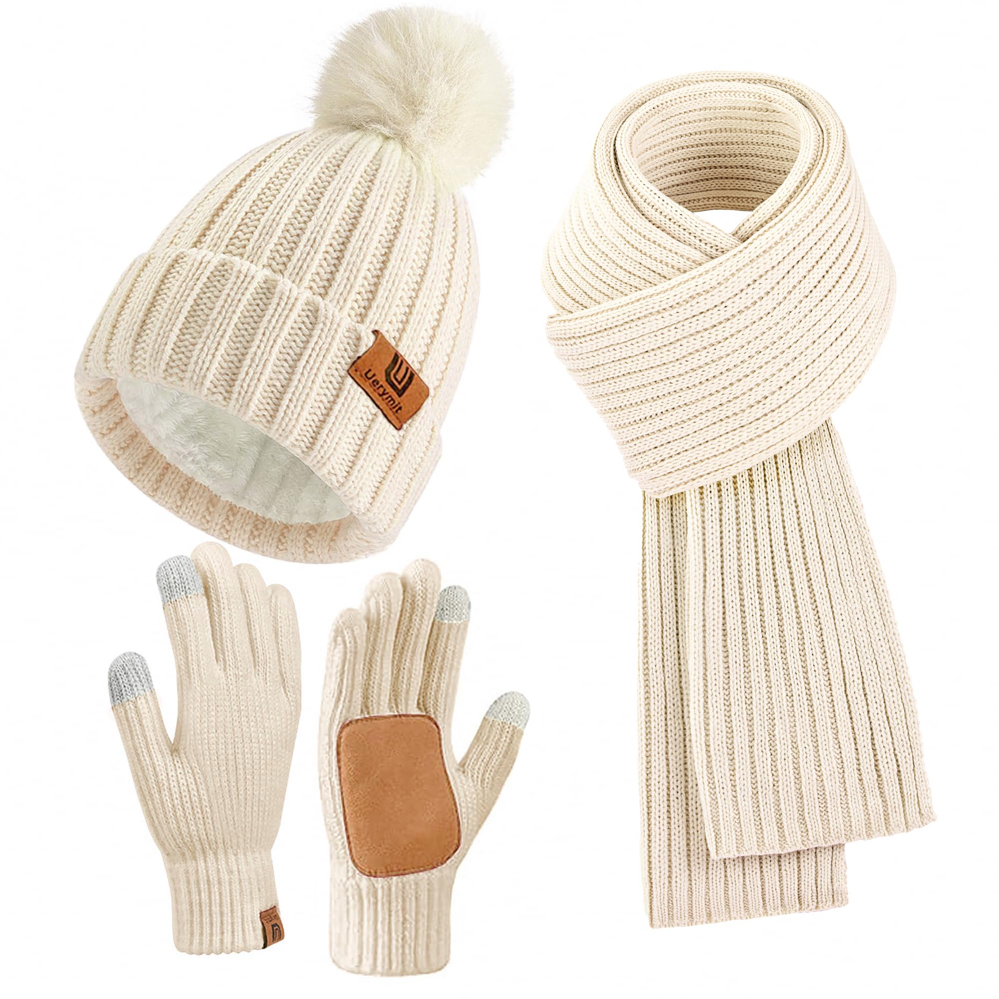 Uerymit Winter Beanie Hat Scarf Gloves Set
