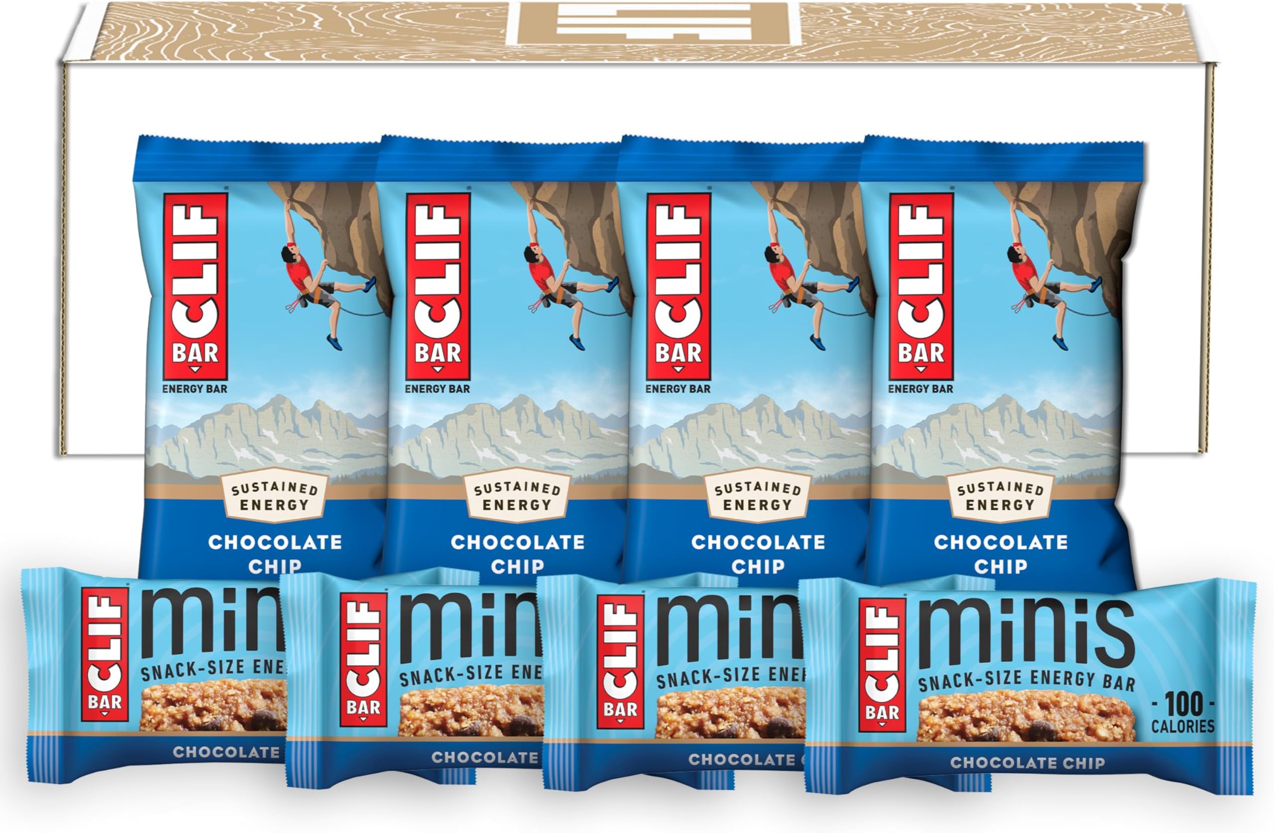 CLIF BAR - Chocolate Chip - Full Size and Mini Energy Bars - Made with Organic Oats - Non-GMO - Plant Based - 2.4 oz. and 0.99 oz. (20 Count)