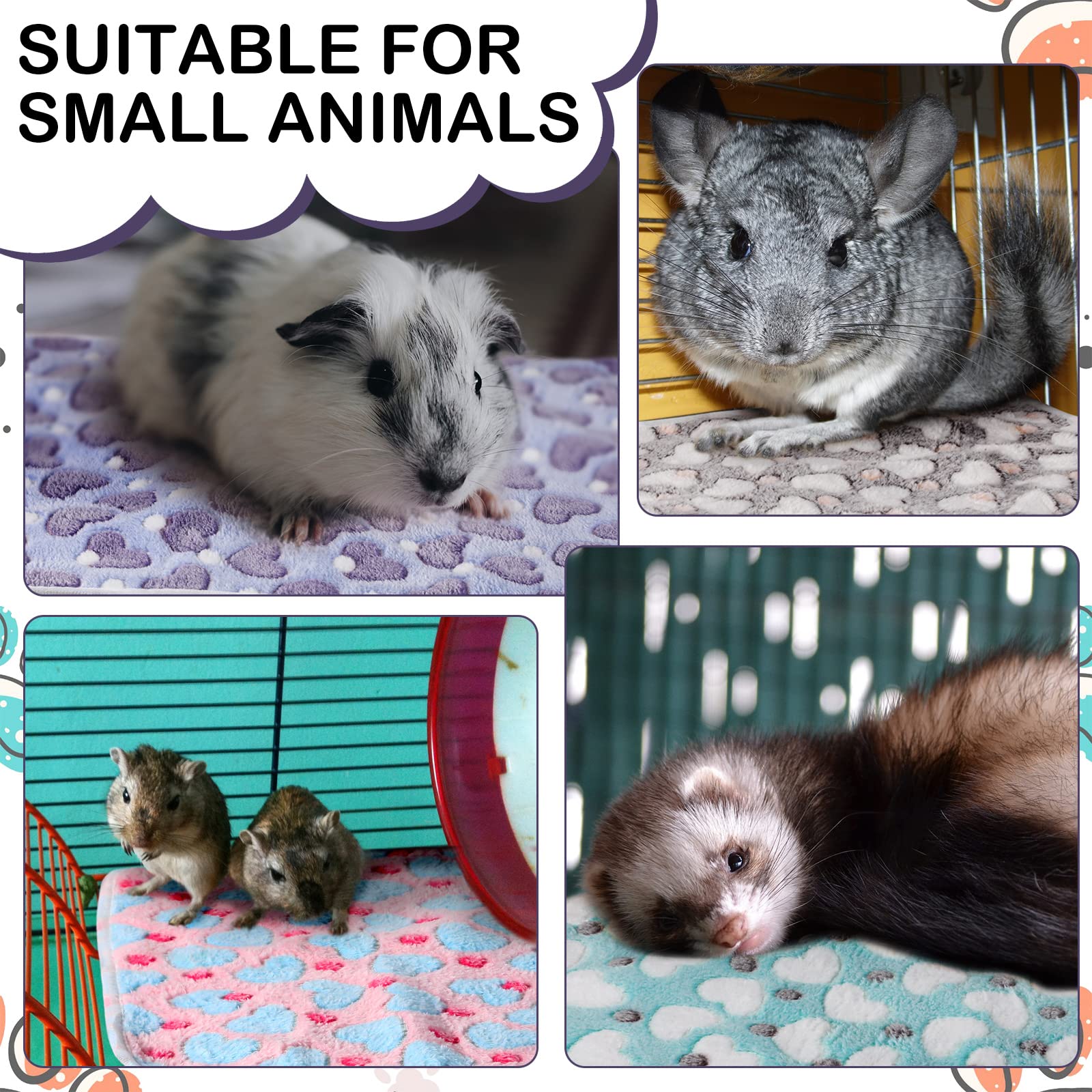 Reginary 4 Pcs Waterproof Guinea Pig Blankets Washable Small Animal Fleece Bedding Guinea Pig Cage Liners Reusable Training Pads Pet Pee Pad Sleep Mat for Hamster(Heart Pattern,24 x 16 Inch) - 4