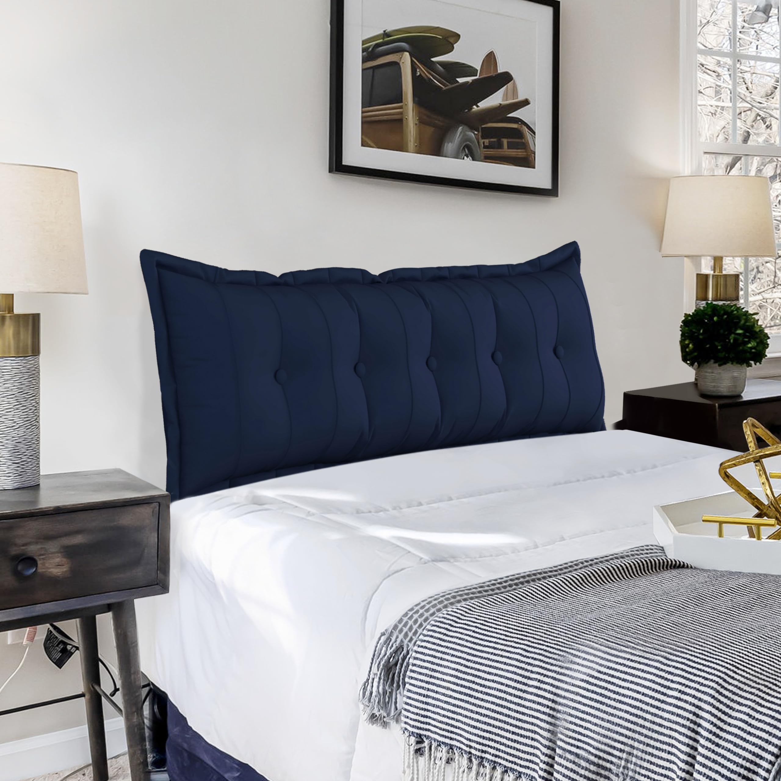 Tufted Headboard Pillow Bed Gap for Adults Thicked Padded Headboard Alternatives Large Couch Daybed Bolster Backrest Cushion Queen Size Blue