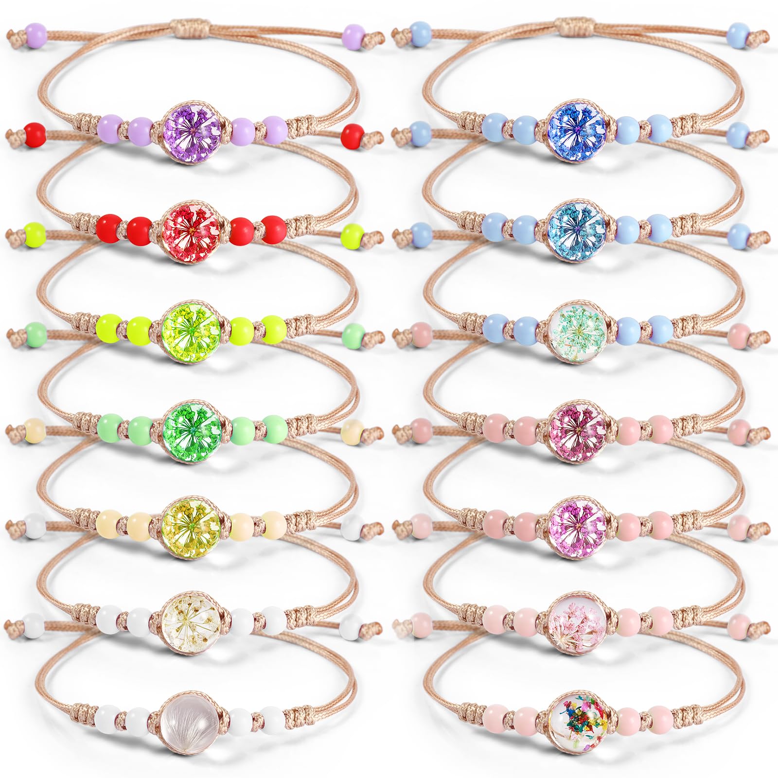 Bracelet Enfant Amitié Fille Ajustable Fleurs Couleurs 14 Pièces