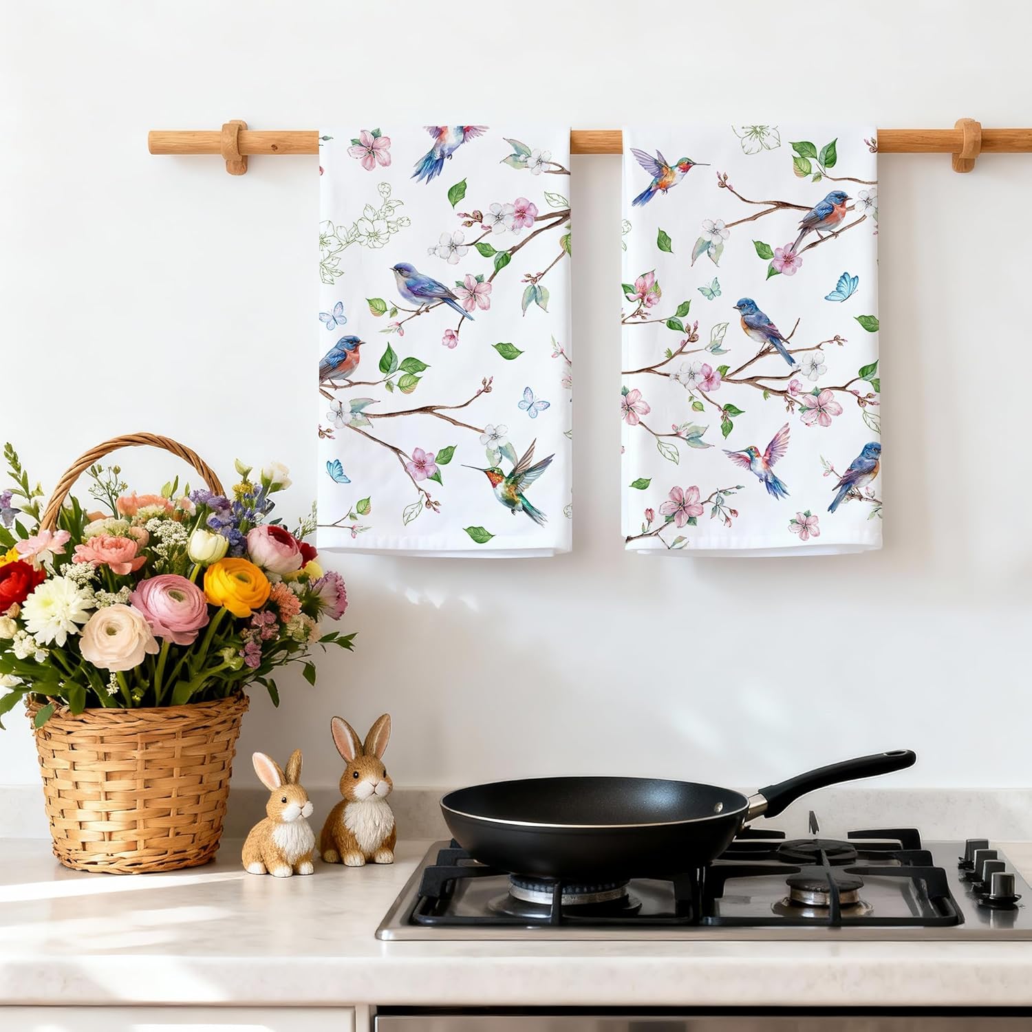 Spring Kitchen Towels - Floral Branch Bird Dish Towels 18x26 inch Set of 2 - Farmhouse Spring Decorations for Home Holiday Hand Towel for Bathroom, Office - Image 6