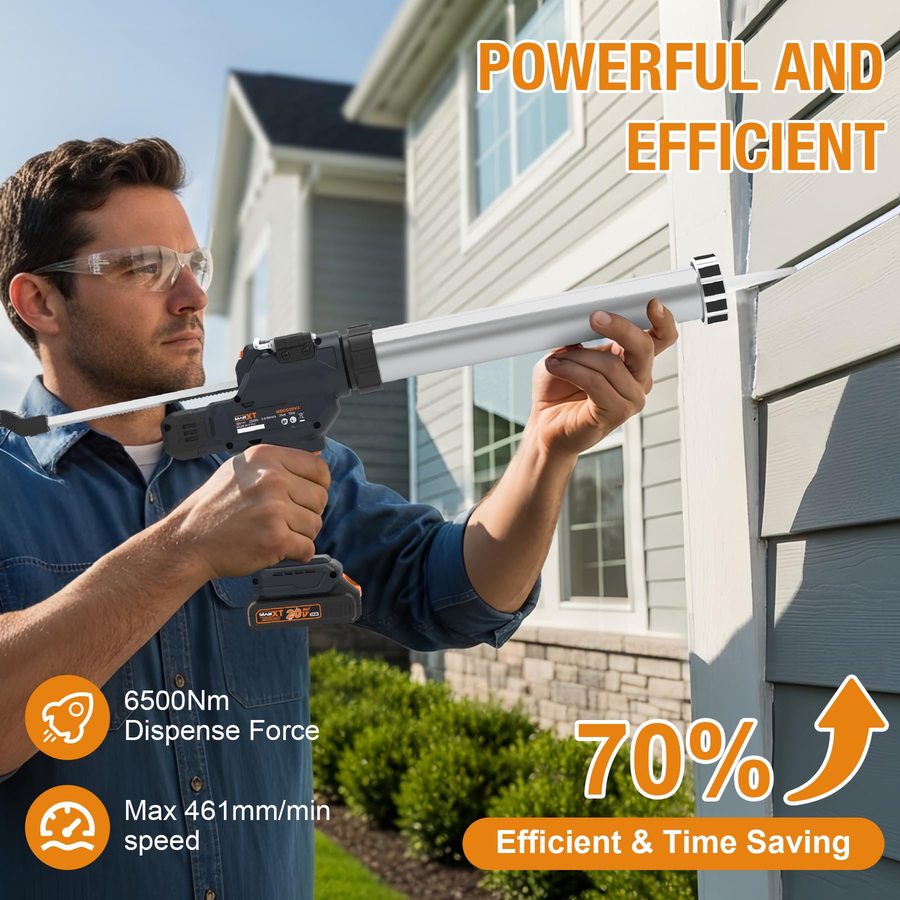MAXXT Pistola selladora eléctrica para cartuchos de 600 ml, pistola de silicona de 20 V con baterías de 2000 mAh para sellar y impermeabilizar