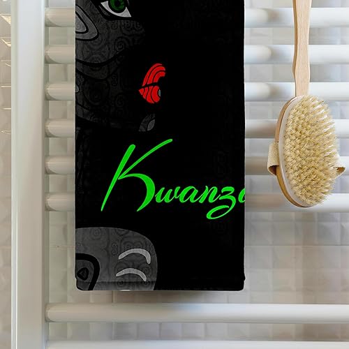 Miniatura 2 de Kwanzaa rosa 3D en negro, rojo y verde con toalla de mano de mujer afroamericana, 15 x 22 pulgadas
