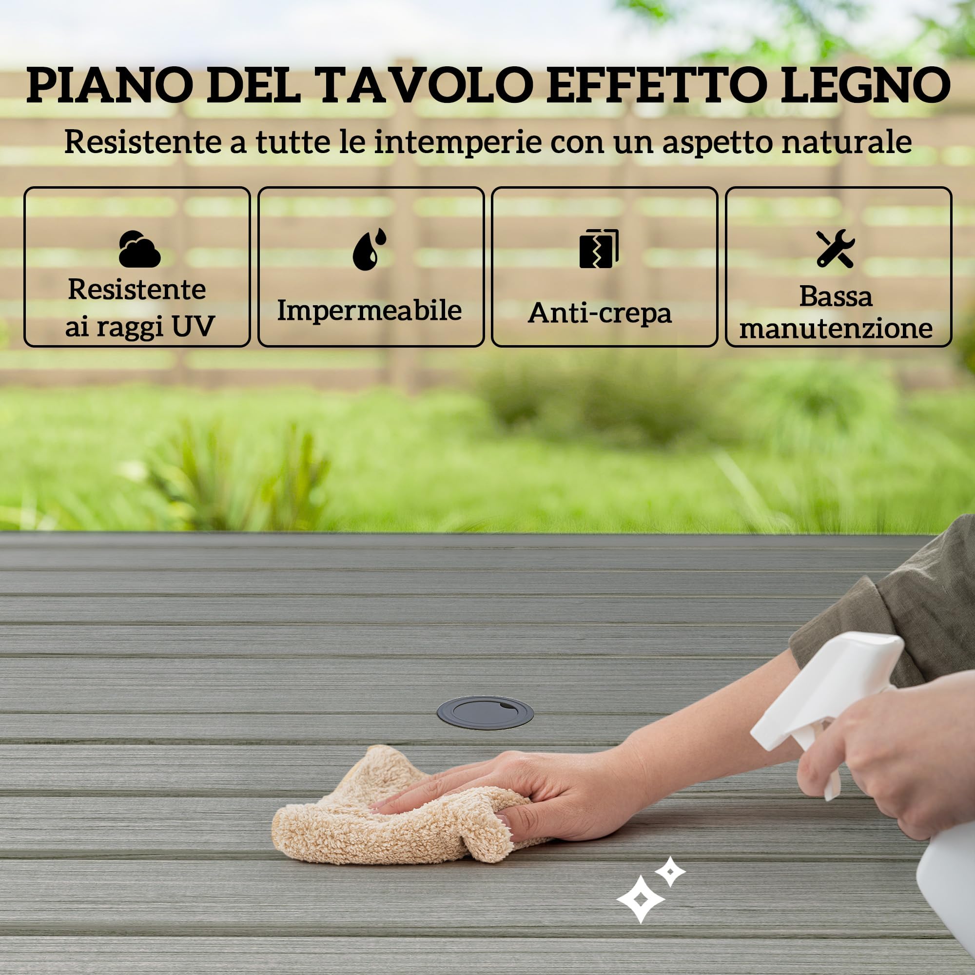 Outsunny Set Tavolo e Sedie da Giardino 5 Pezzi, Set da Pranzo con Tavolo, Foro per Ombrellone, 4 Sedie Impilabili in Texteline, Struttura in Acciaio, Set Mobili da Giardino per Terrazza Patio, Grigio
