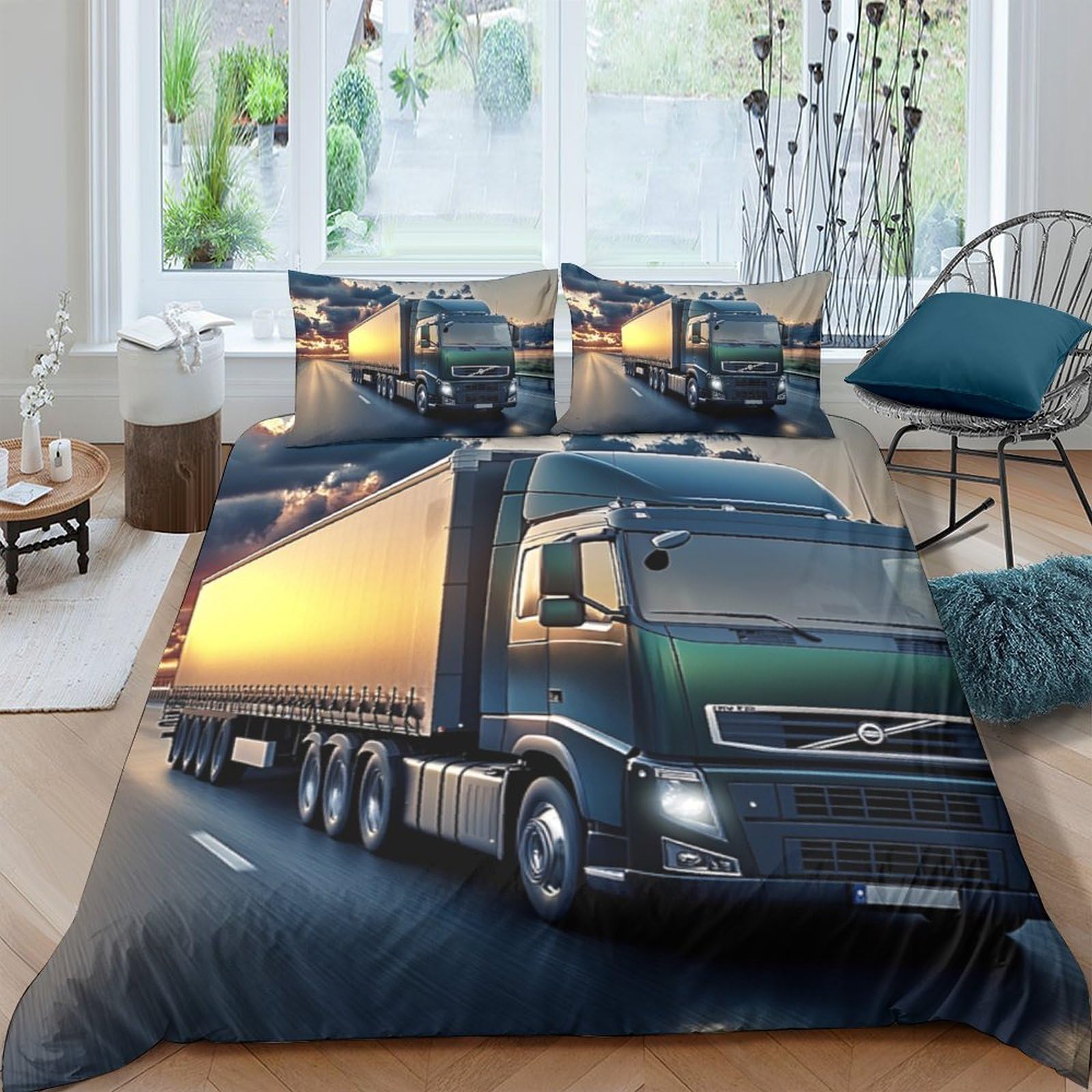 Ctjqhvkz Style-3 3D Printed Truck Road Fitted Sheet Microfiber Slip Resistant Bed Cover For Bedroom Guest Room Decor Easy Care Single（135X200cm）