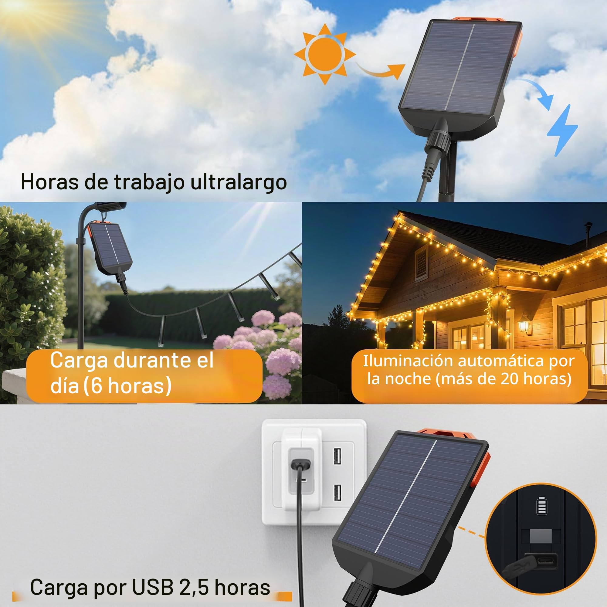 UISEBRT Guirnalda de luces solares para Exteriores - 100m 1000 Leds Navidad luz blanca cálida Luces Solares Resistentes a la Intemperie con 8 modos y temporizador para Navidad Pascua