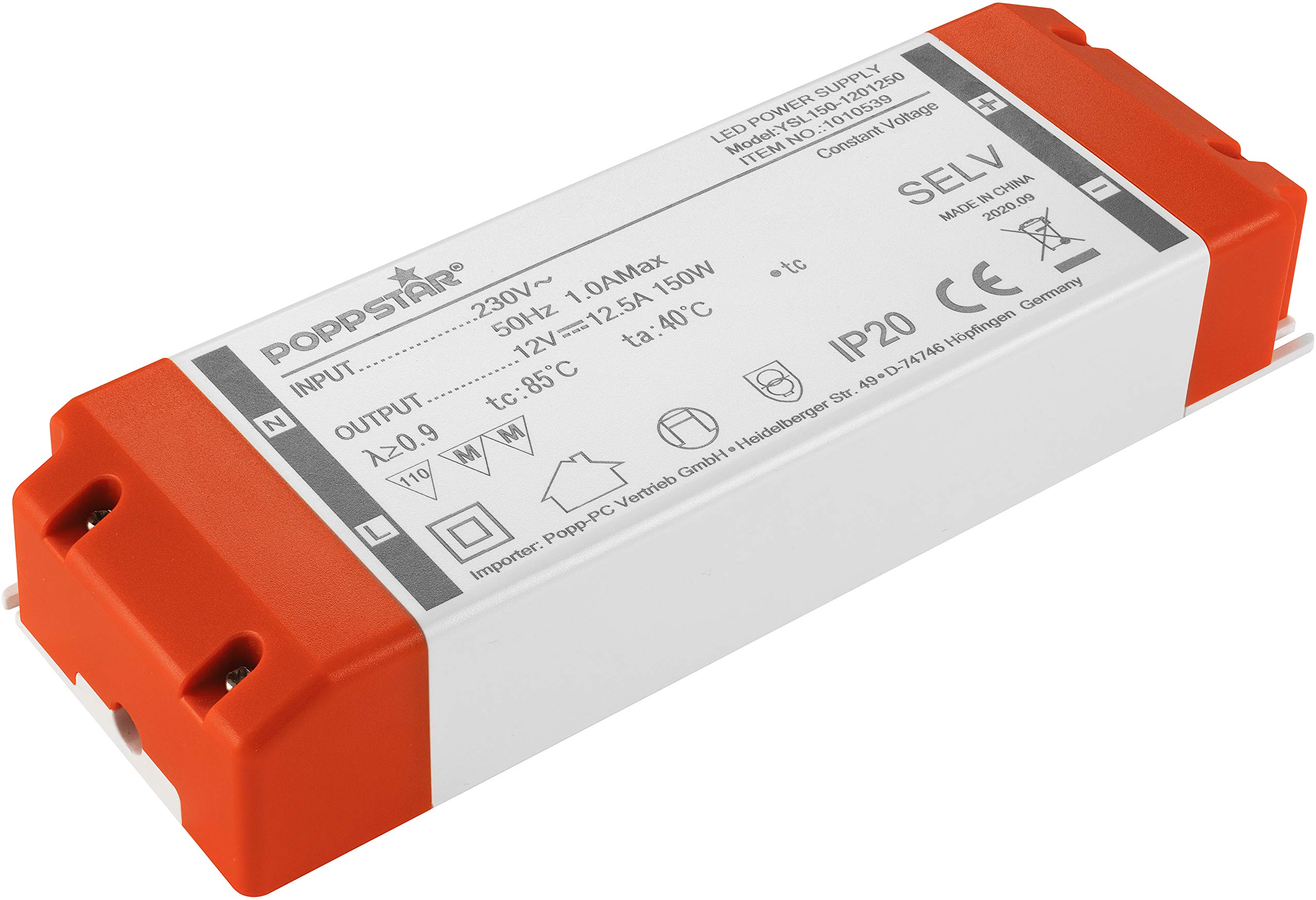 Poppstar Trasformatore LED 12V (230V CA / 12V CC 12,5A) per LED da 1,5W fino a 150W