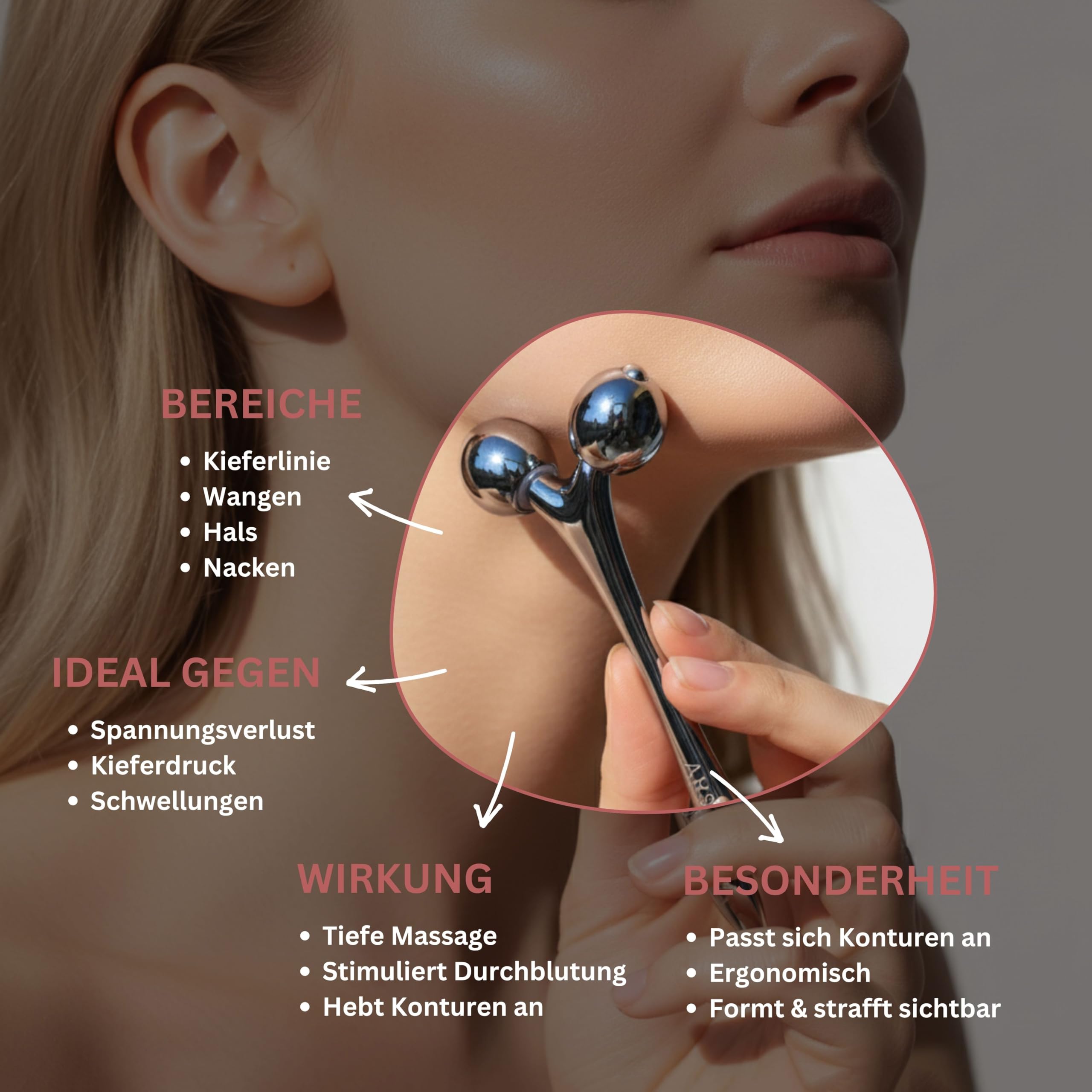 ARI ANWA Premium Kollektion - Gua Sha Edelstahl & Gesichtsroller Set + 3D Gesichtsmassager für straffe Haut & definierte Konturen