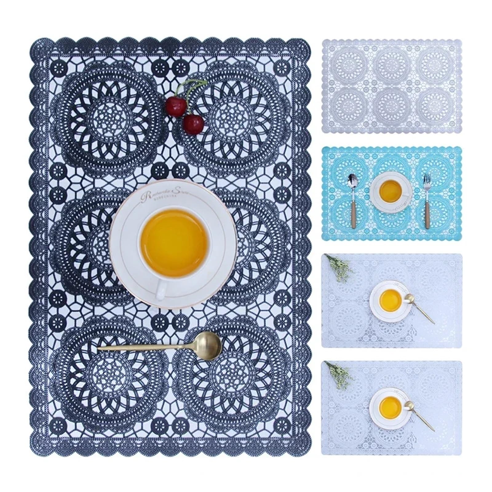 Tovaglietta Tovaglietta da tavola bianca con ricamo in pizzo, for matrimoni, feste, sottobicchieri, tazze tè(2pcs-07)