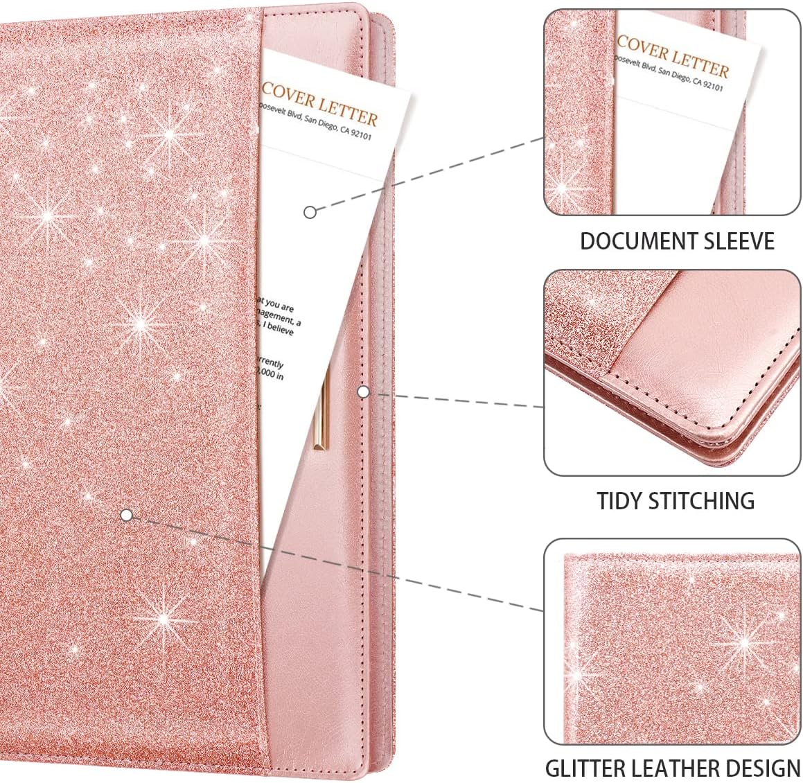 WAVEYU グリッターピンク ポートフォリオケースカバー 会議/履歴書
