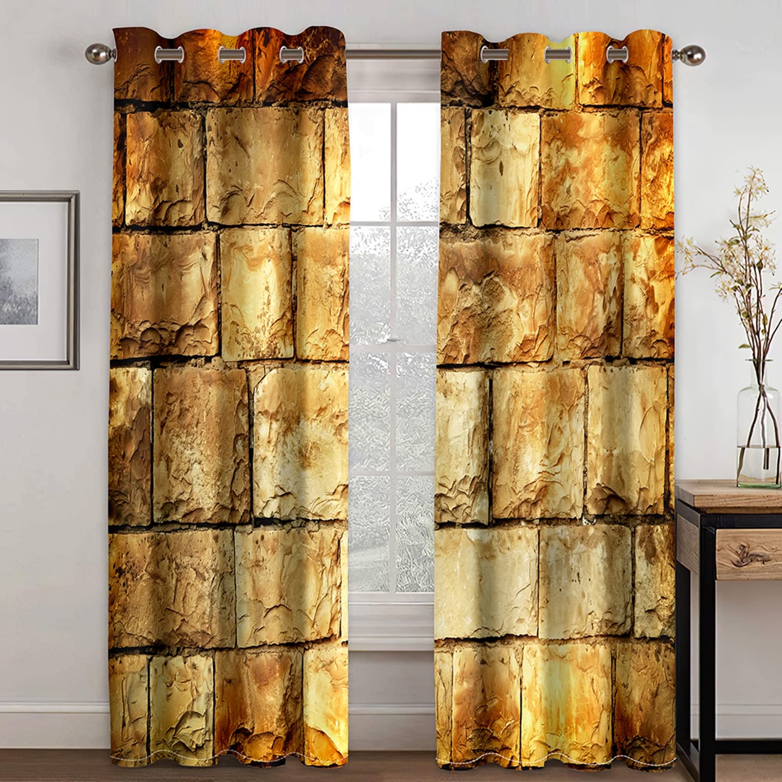 Aeici Zasłony, zasłony zaciemniające z oczkami kamień izolacja ścienna zasłony zaciemniające pomarańczowe do sypialni/salonu, 270 cm x 114 cm