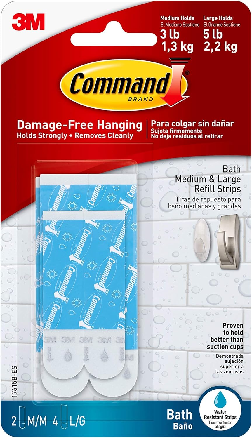 Command Bath Medium & Large WaterResistant Adhesive Refill Strips, Re