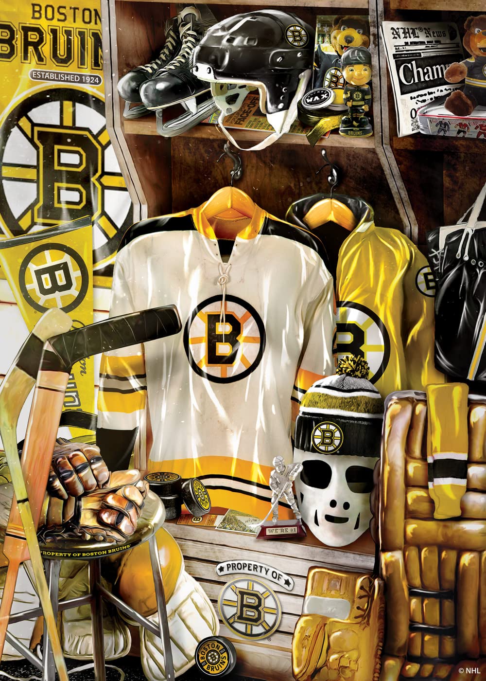 MasterPieces Game Day 500 Piece Jigsaw Puzzle for Adults - NHL Boston Bruins Locker Room - 15