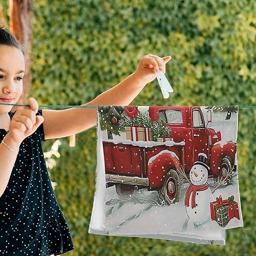 Miniatura 5 de Pfrewn Juego de 2 toallas de mano con diseño de muñeco de nieve de camión rojo de Navidad, 16 x 30 pulgadas, suaves, absorbentes, pequeñas toallas