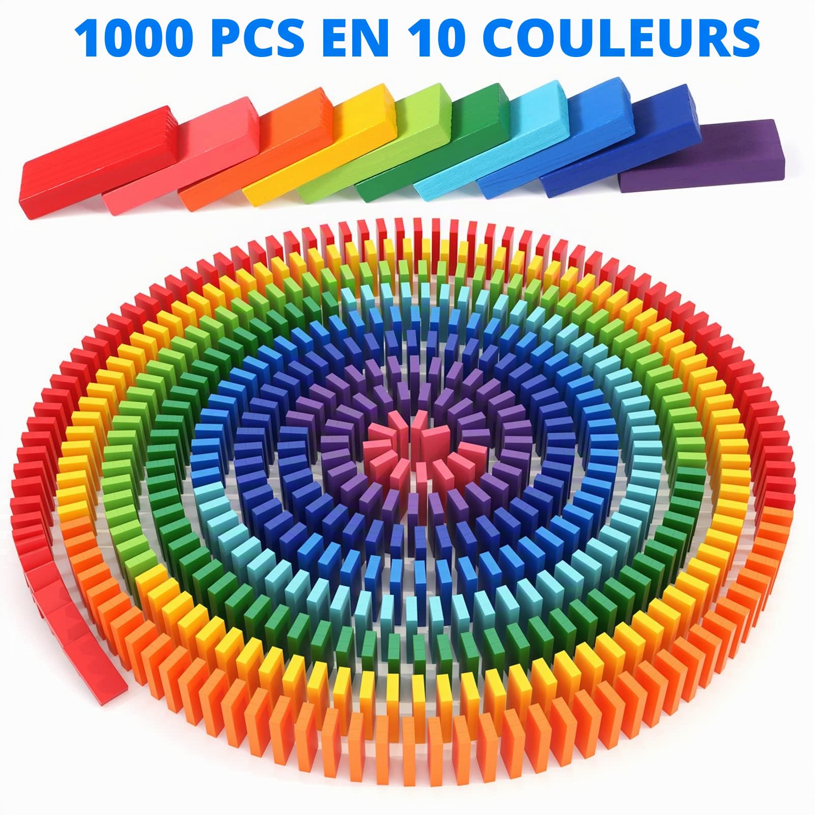 1000pcs Domino en Bois Montessori Blocs de Construction Jeu de Domino Jeux de Course Jouet Classique Jouet à Empiler Jeux de Tuiles Jeu D'exploration Jouets Éducatifs Cadeau pour Enfant Filles Garçons