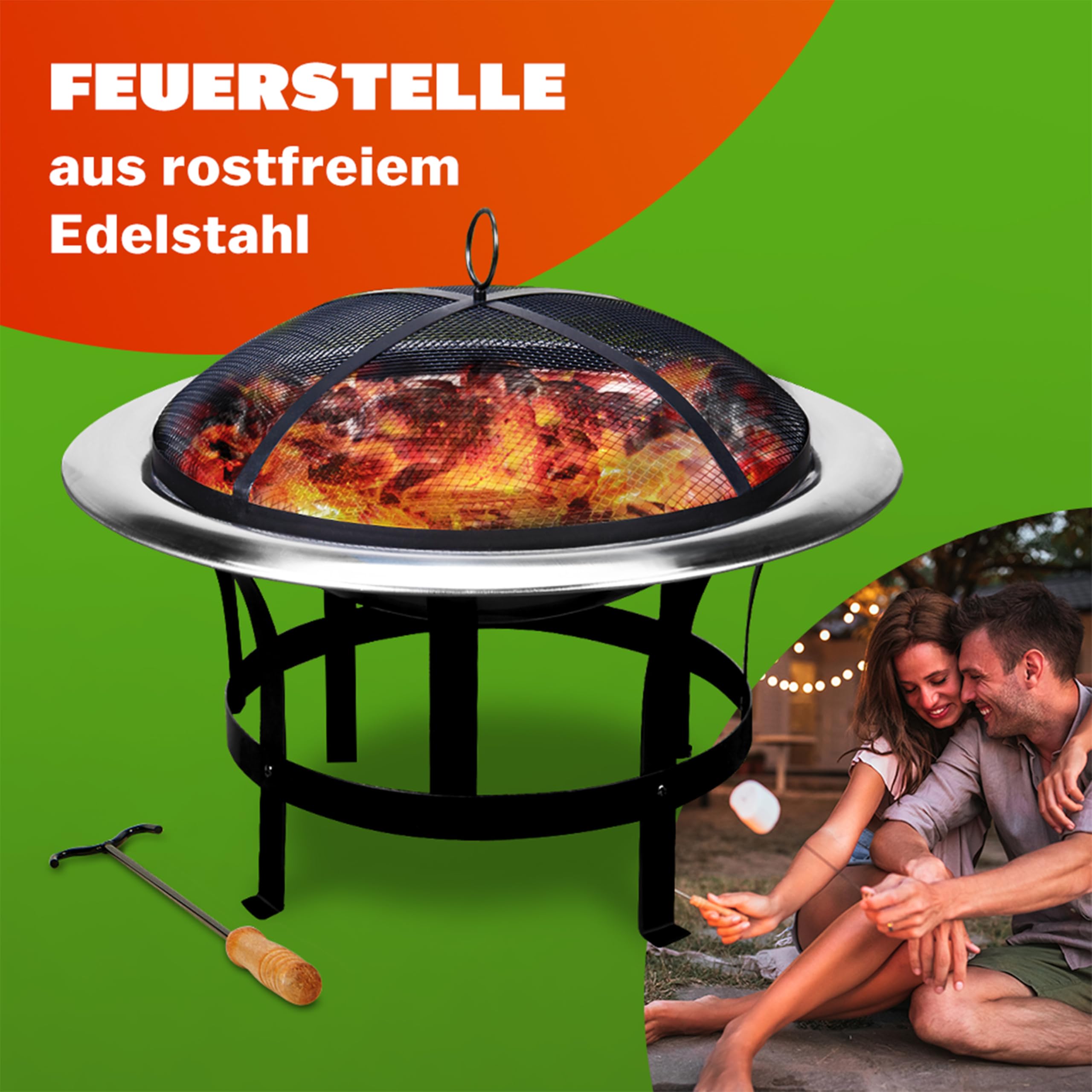 Gardebruk Brasero Exterior Hoguera Redonda 75cm para Jardín Patio Estufa Terraza de Acero Inoxidable