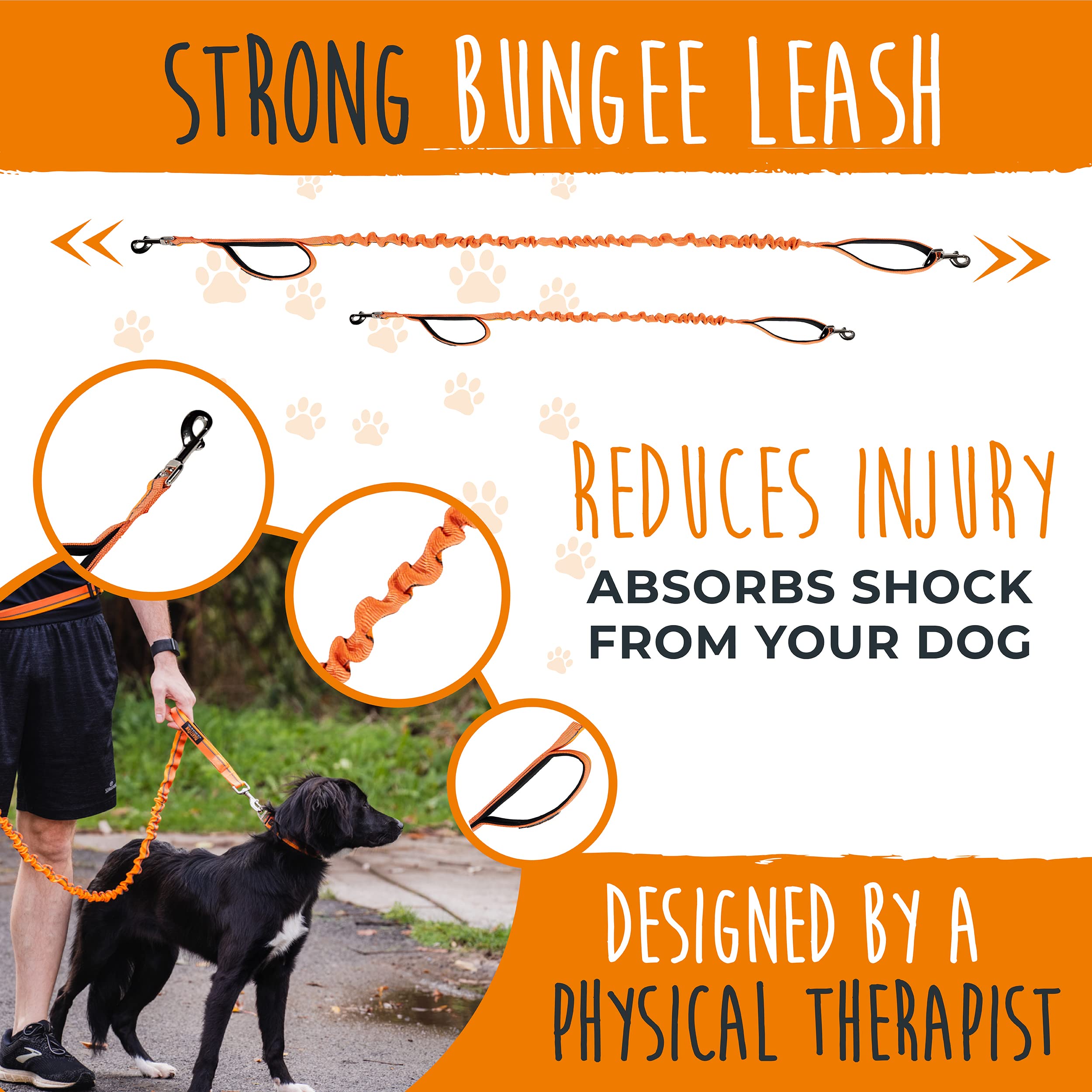 Mighty Paw Hands Free Dog Leash | Bungee Waist Leash for Dog Walking. Pet Running Hands Free Tether for Large, Medium & Small Breeds. Pet Waist Belt (36" - 48") Up to 150 lbs - Orange - image 2
