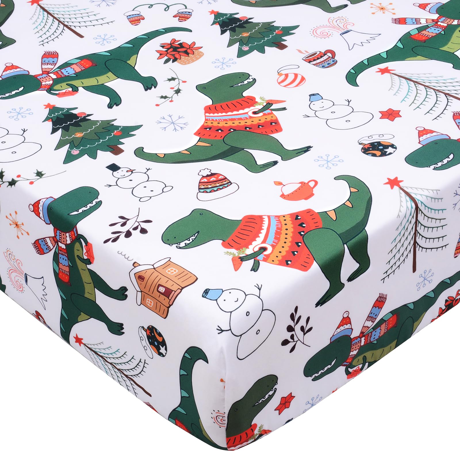 UOMNY Crib Sheet Christmas Dinosaur Fitted Crib Sheets Baby Sheet for Standard Crib and Toddler Mattresses Nursery Bedding Sheet Crib Mattress Sheets