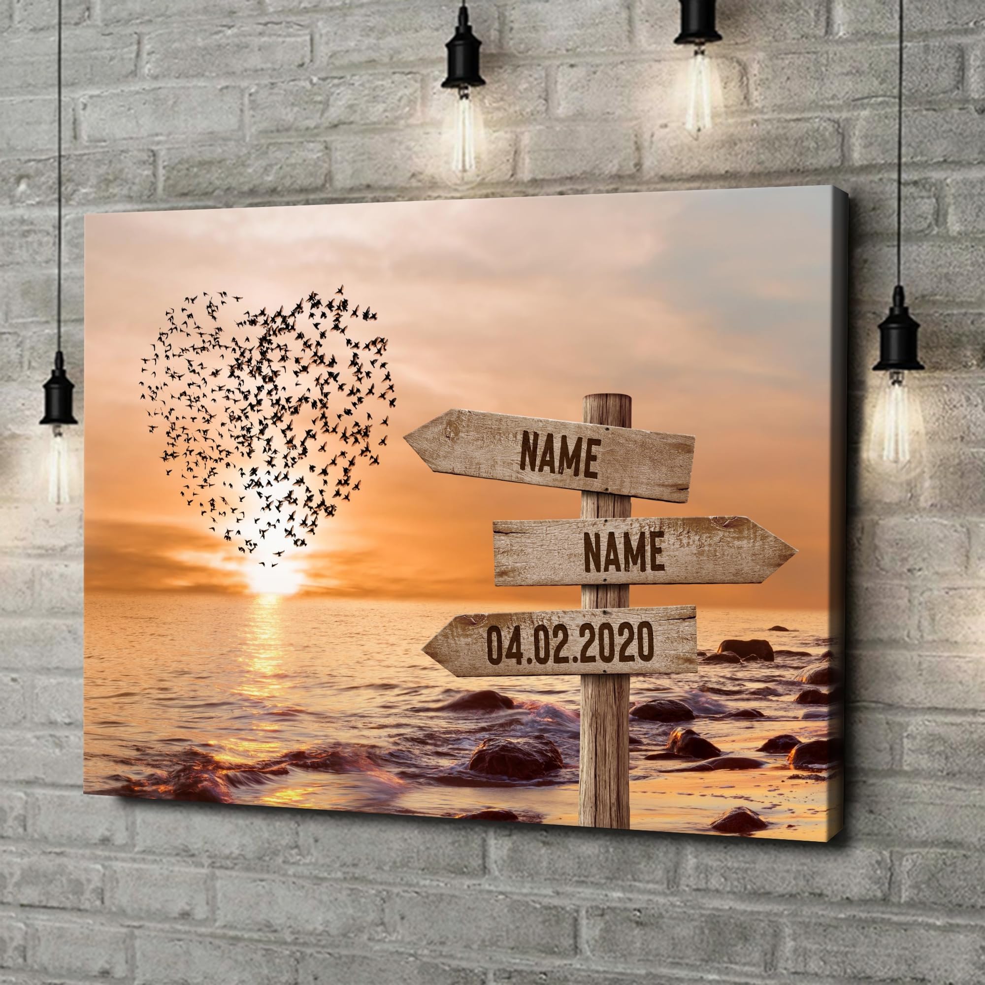 Liebesleinwand Das sind wir Leinwand: Sonnenuntergangsliebe | Leinwandbild mit Namen und Datum | Wandbild gestalten | Jahrestag Geschenk für Frau Freundin Mann Freund