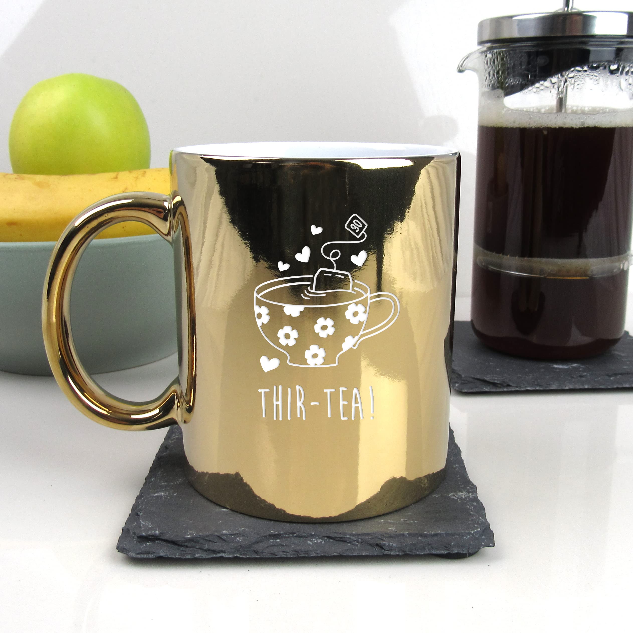 eBuyGB Engraved Metallic Shiny Gold Coffee Mug -THIR-Tea Design - 350ml Tea Cup, 30th Birthday Gifts for Women, Her - Thirtieth Birthday Gift for Mum, Friend, Sister, Auntie