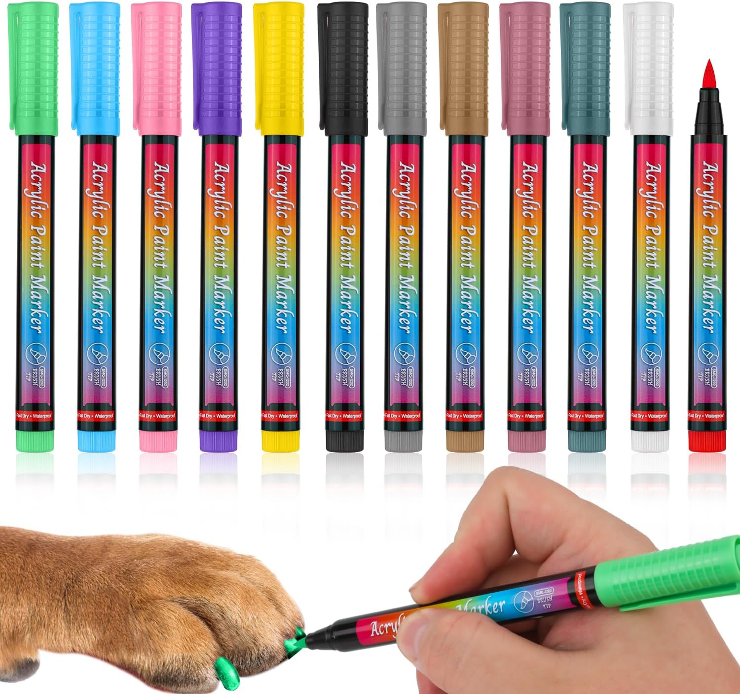 Bolígrafos de esmalte de uñas para perros, secado rápido, 12 colores seguros para perros, juego de esmaltes de uñas acrílicas, marcadores de pintura