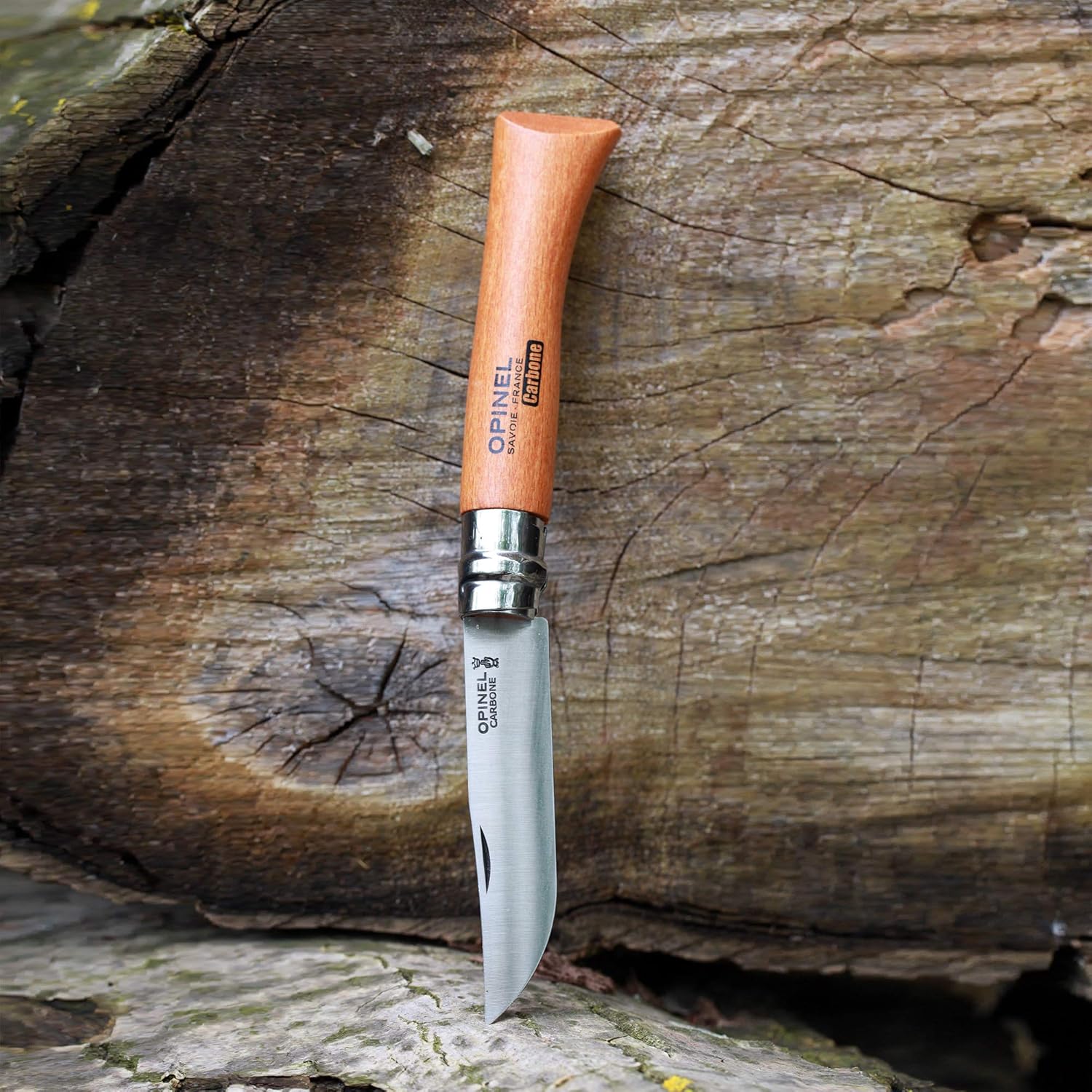 Opinel Carbon No. 8 Folding Pocket Knife with Sheath, Wooden Slide Gift Box
